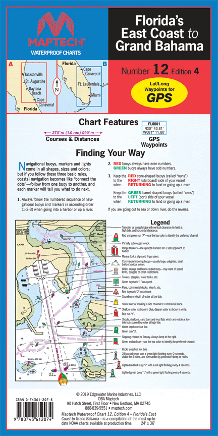 Florida's East Coast to Grand Bahama Waterproof Chart, 4th Edition