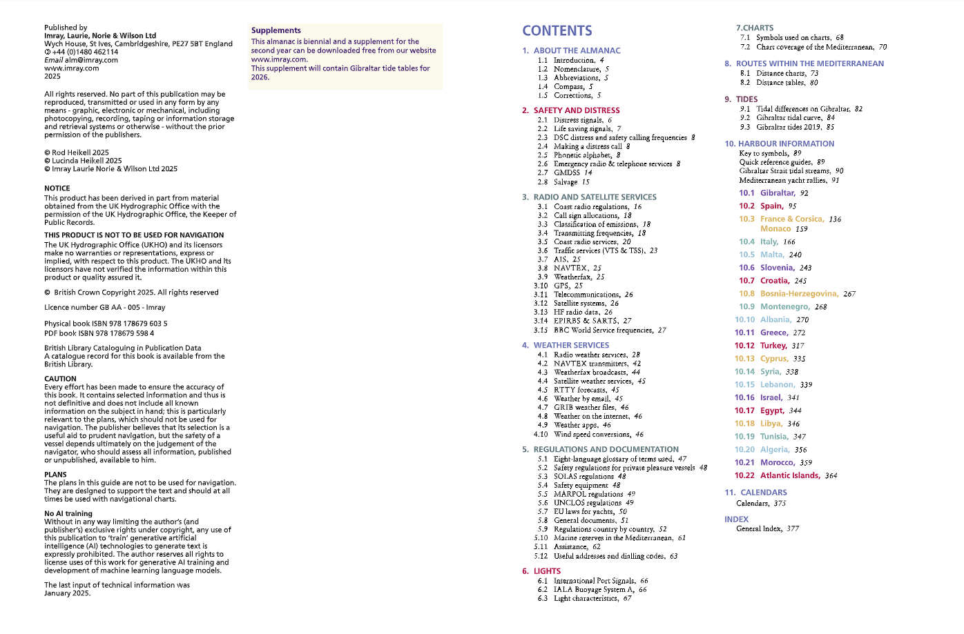 Imray: Mediterranean Almanac, 14th Edition 2025-2026