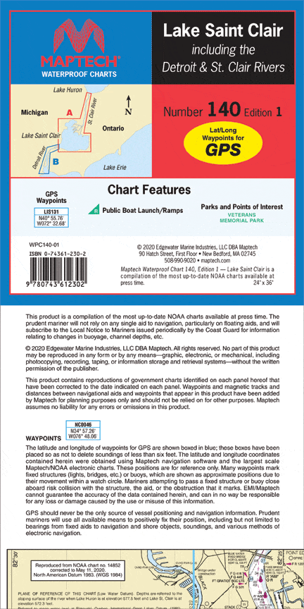 Lake St. Clair Waterproof Chart, 1st Edition