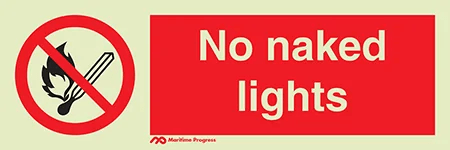 Marine Prohibition Sign: No Naked Lights + Symbol
