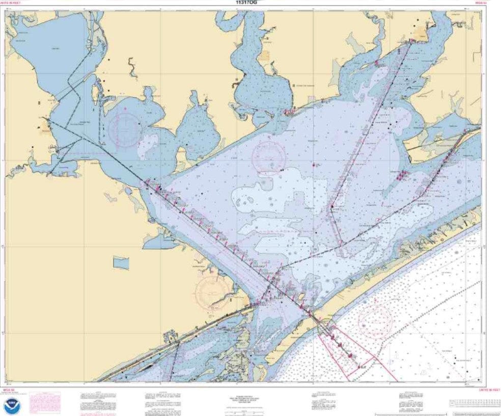 NOAA Nautical Chart 11317 Matagorda Bay including Lavaca and Tres