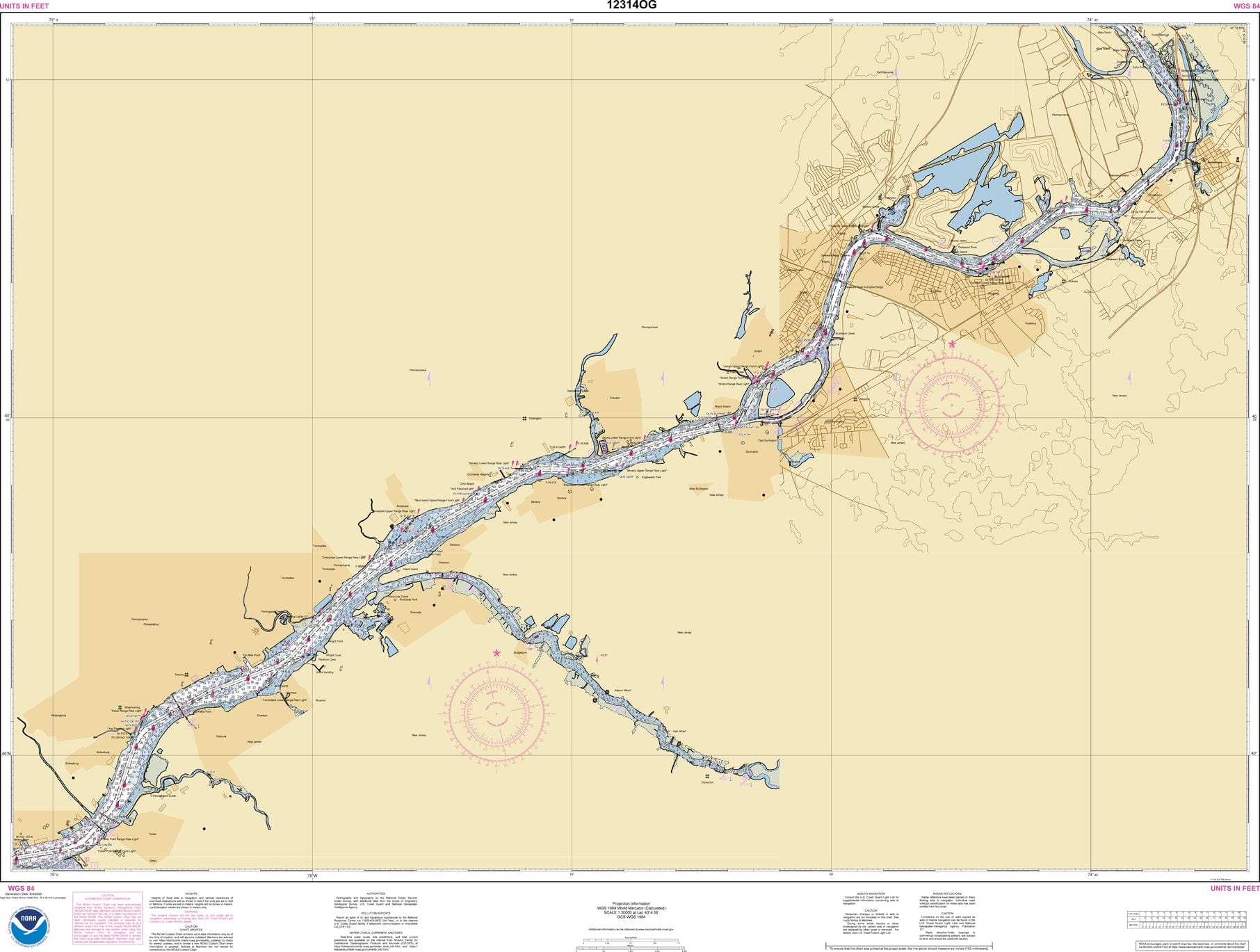 NOAA Nautical Chart 12314 Delaware River Philadelphia to Trenton