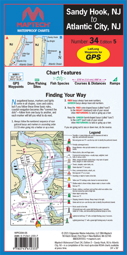 Sandy Hook, NJ to Atlantic City, NJ Waterproof Chart, 5th Edition