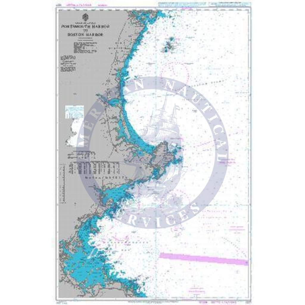 British Admiralty Nautical Chart  1227: Portsmouth Harbor to Boston Harbor