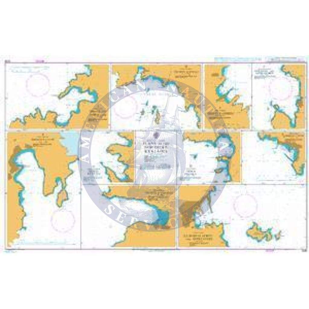 British Admiralty Nautical Chart  1538: Plans in the Northern Kyklades