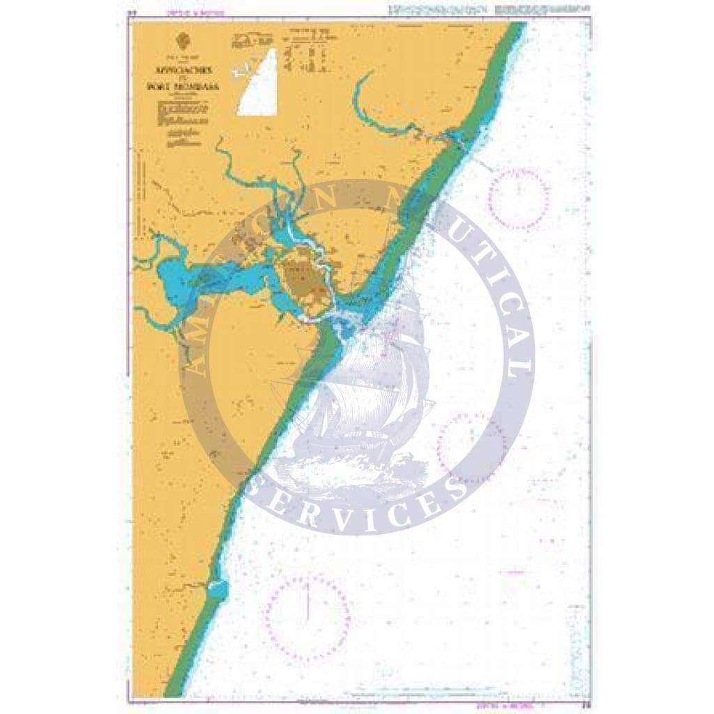 British Admiralty Nautical Chart  616: Approaches to Port Mombasa