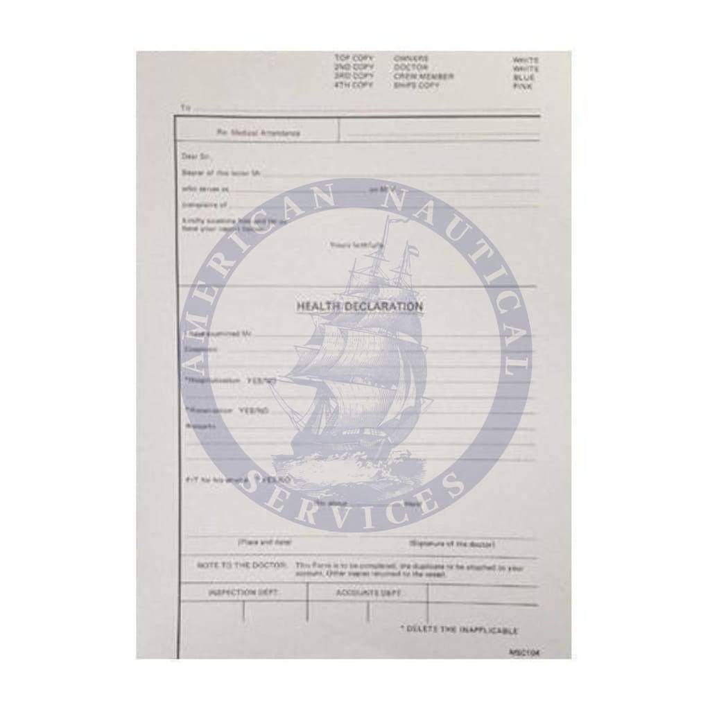 Health Declaration Forms Pad