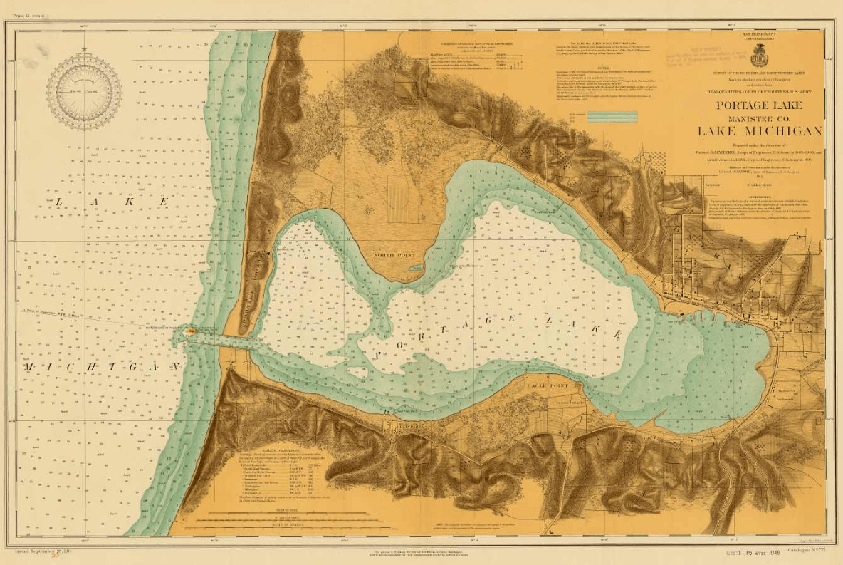 Historical Nautical Chart LS777-09-1914: MI, Portage Lake Year 1914