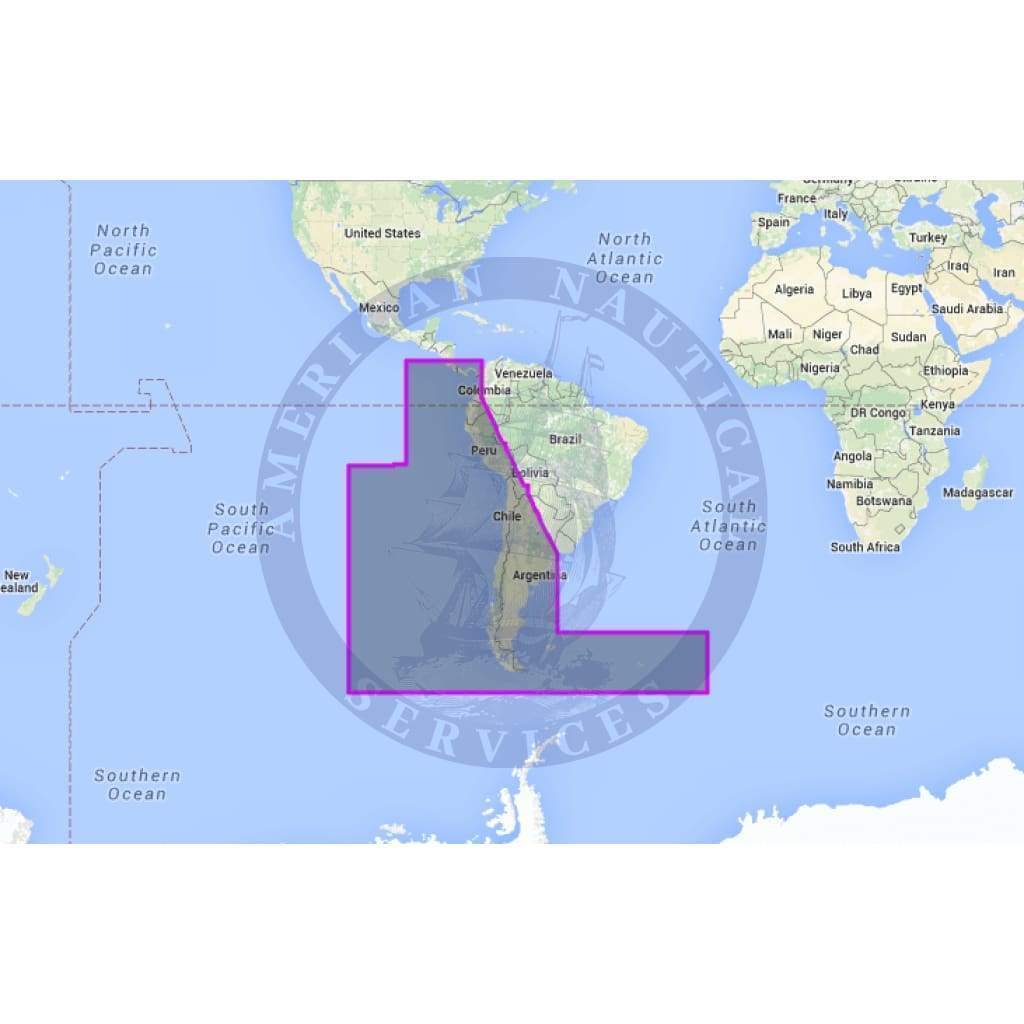 MapMedia C-MAP Wide Vector Chart: WVJSAM500MAP - Costa Rica to Chile to Falklands (Update)