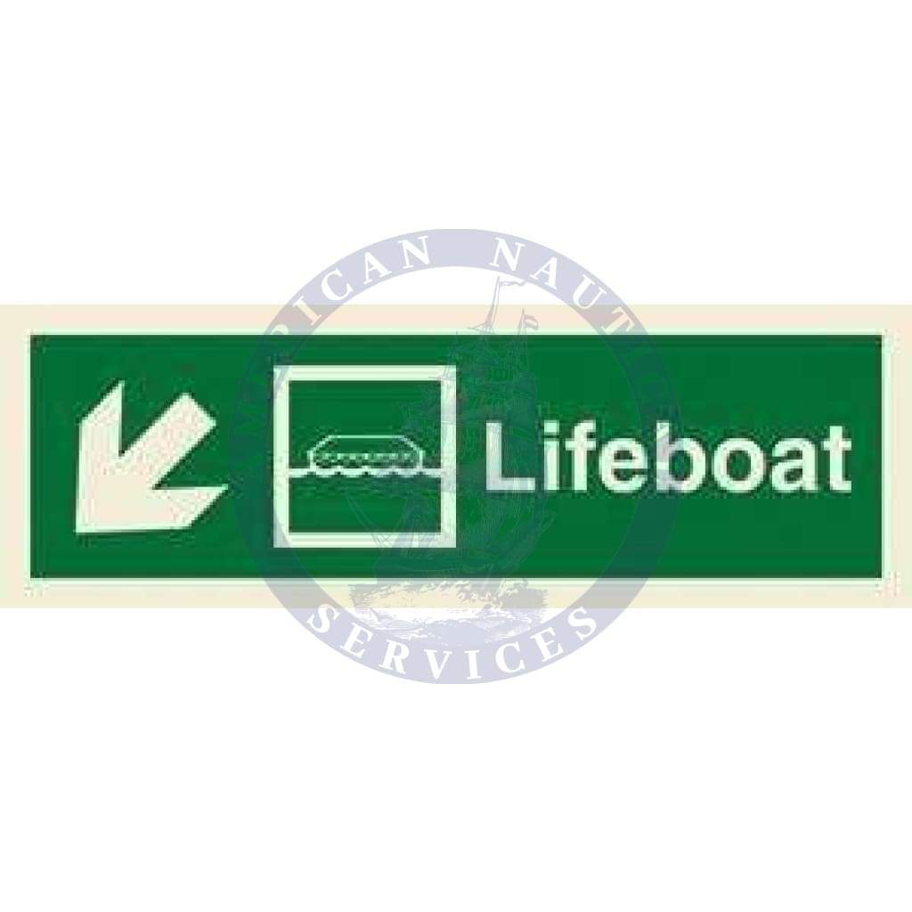 Marine Direction Sign: Lifeboat + Symbol + Arrow diagonally down left