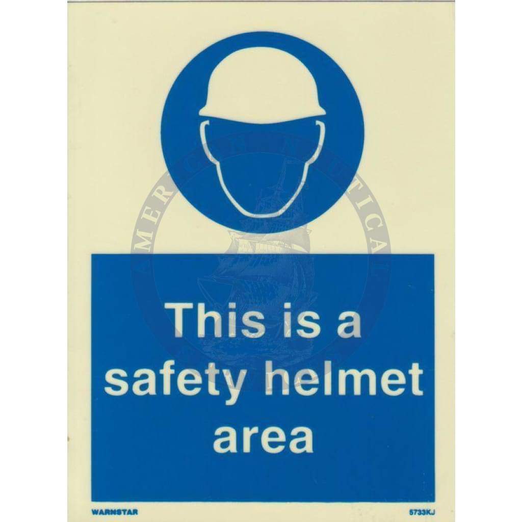 bike helmet signage Marine Mandatory Sign: This Is A Safety Helmet Area + Symbol 200 x 150mm / Photoluminescent rigid PVC