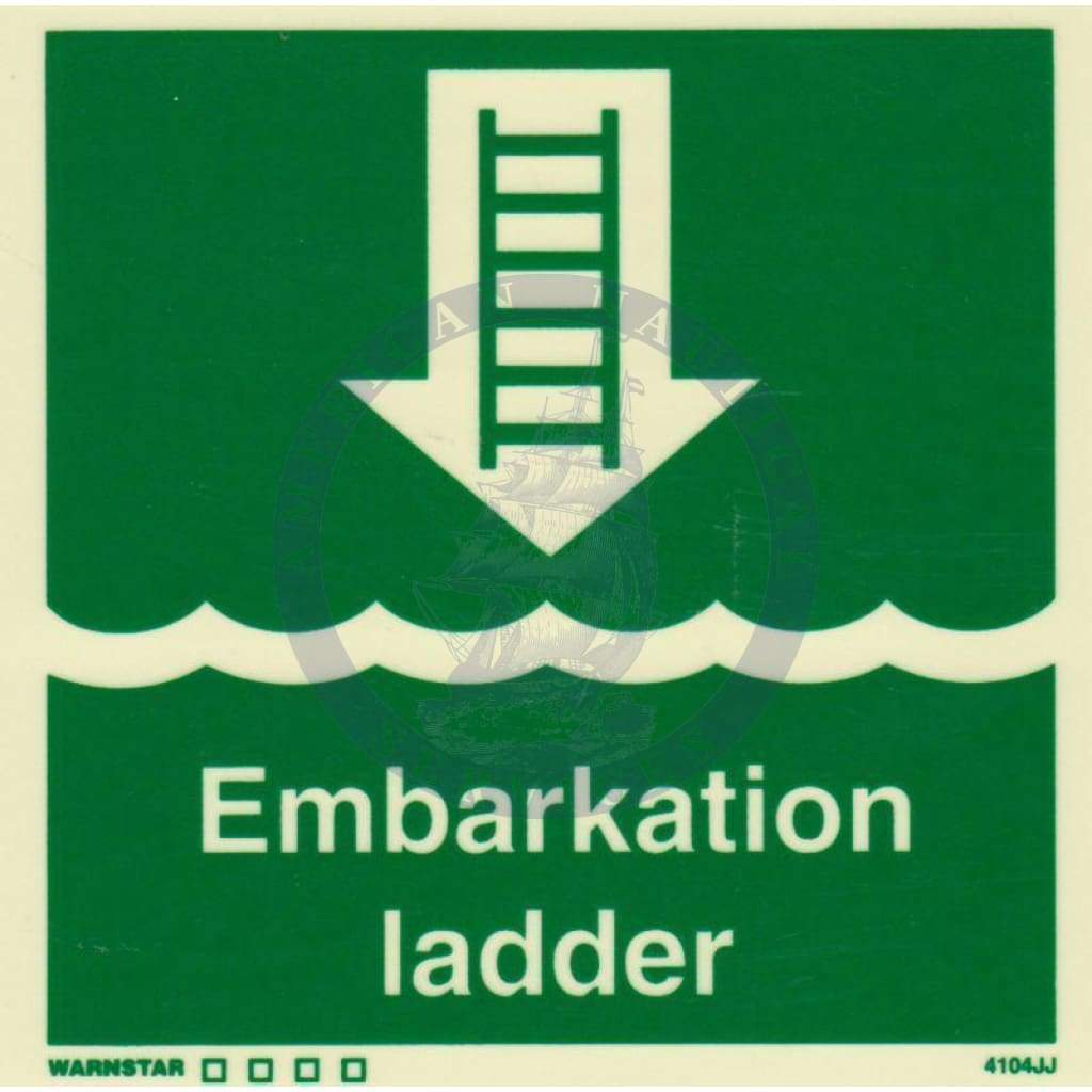 Marine Safety Sign, IMO Life Saving App. Symbol: Embarkation Ladder - With Text