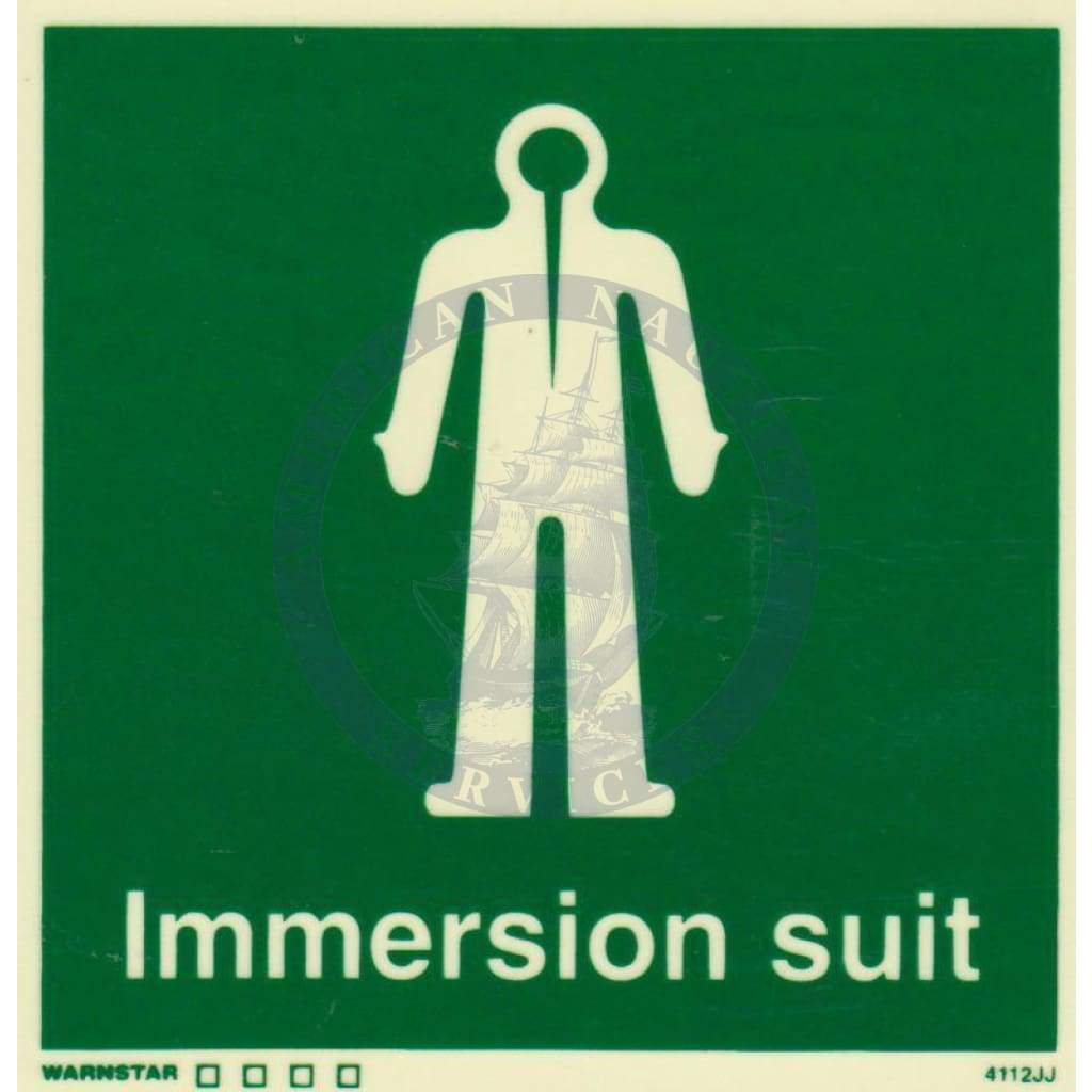 Marine Safety Sign, IMO Life Saving App. Symbol: Immersion Suit - With Text