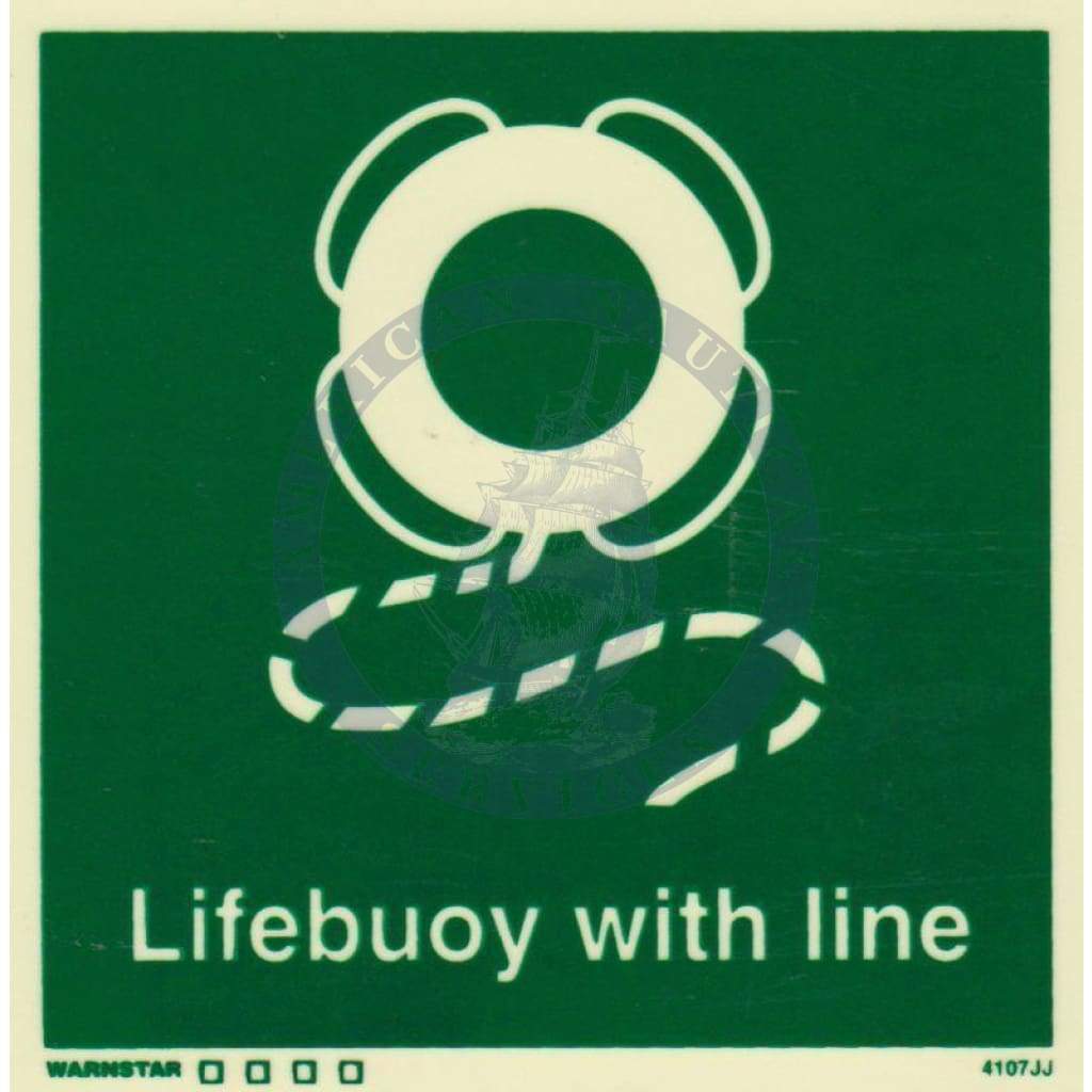 Marine Safety Sign, IMO Life Saving App. Symbol: Lifebuoy With Line - With Text