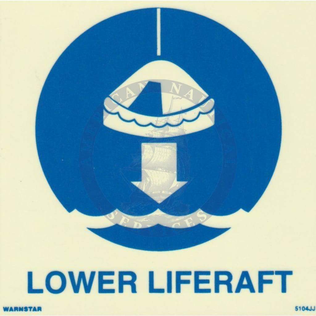 Marine Safety Sign, IMO Life Saving App. Symbol: Lower Liferaft - With Text