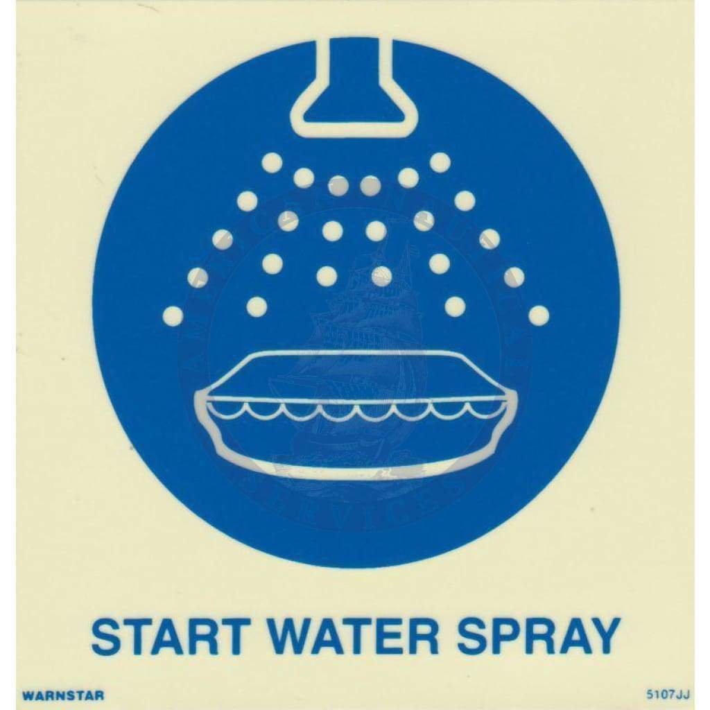 Marine Safety Sign, IMO Life Saving App. Symbol: Start Water Spray - With Text