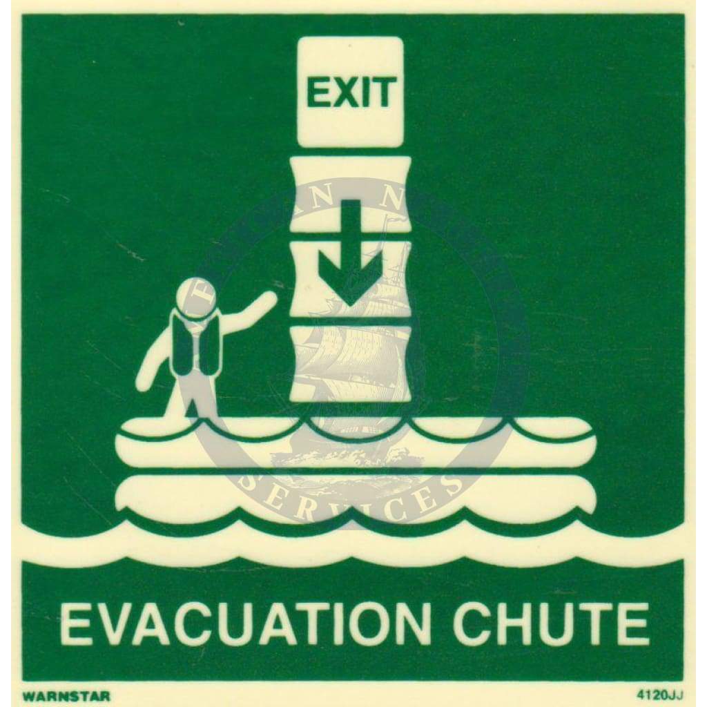 Marine Safety Sign, IMO Life Saving App. Symbol: Vertical Evacuation Chute - With Text