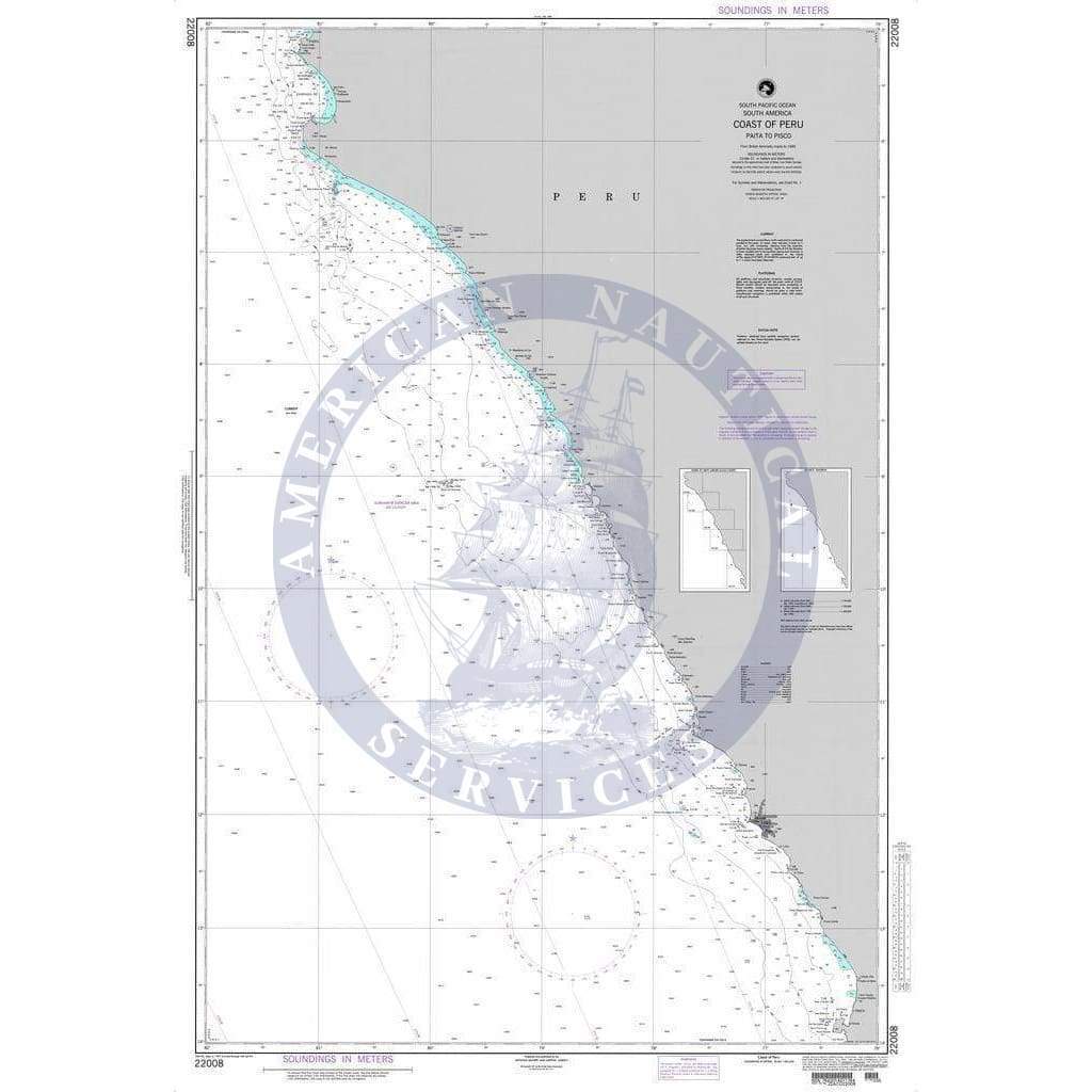 NGA Nautical Chart 22008: Coast of Peru (Piata to Pisco)