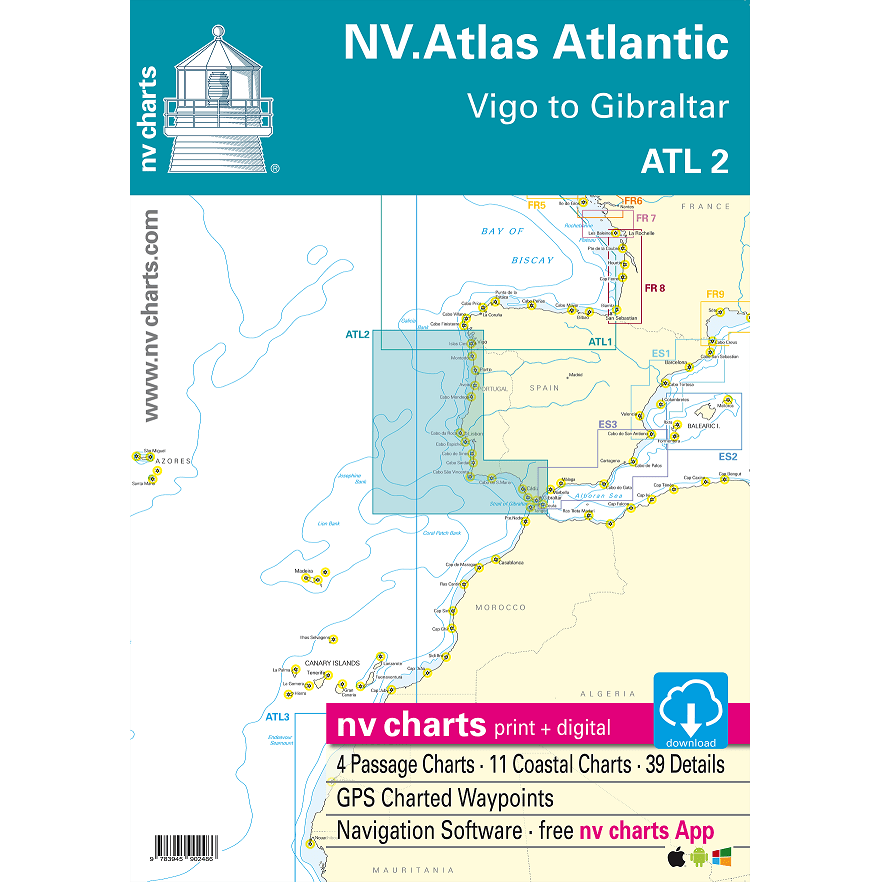 NV Chart Atlas Atlantic ATL2: Vigo to Gibraltar, 2018/2019 Edition