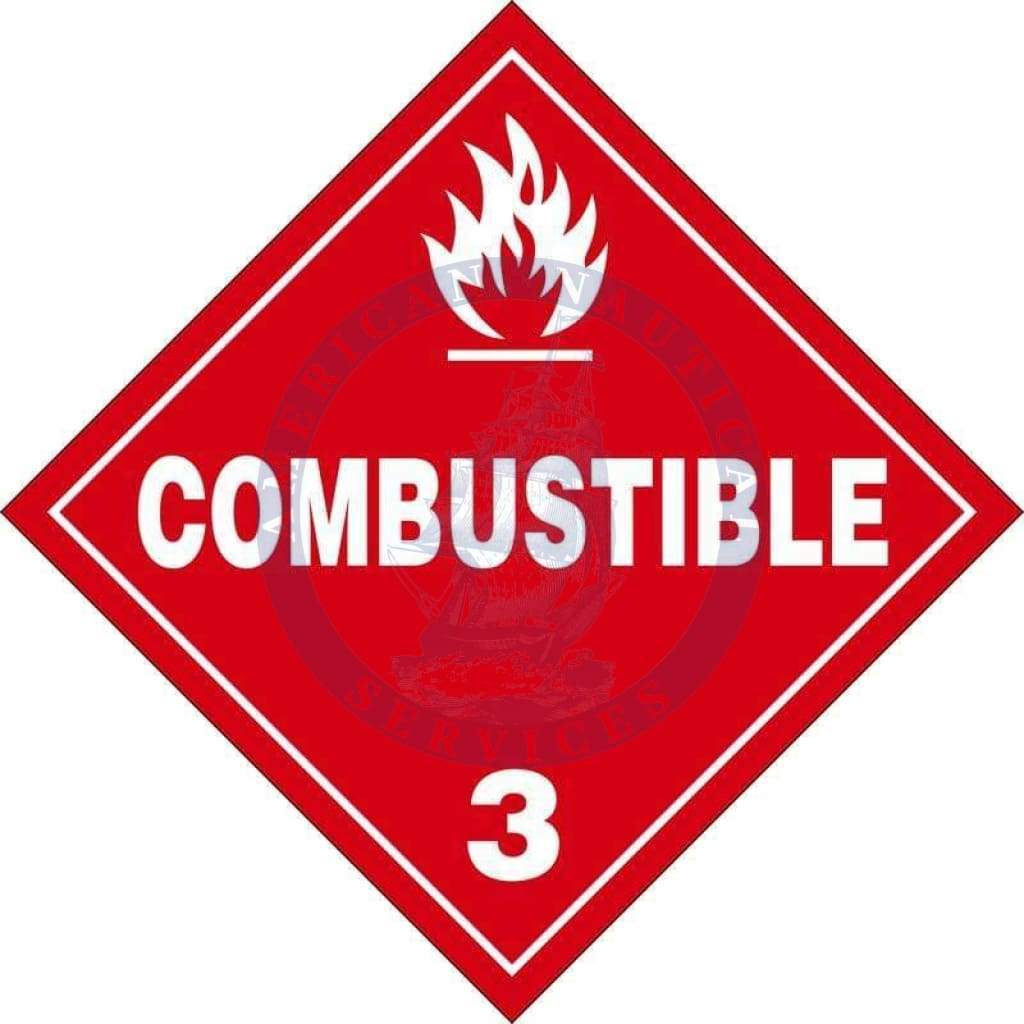 Placard Class 3: Combustible, Domestic Standard Worded