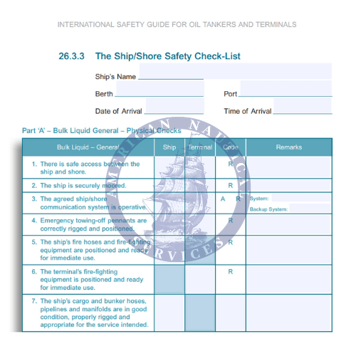 The Ship/Shore Safety Check-List for the ISGOTT