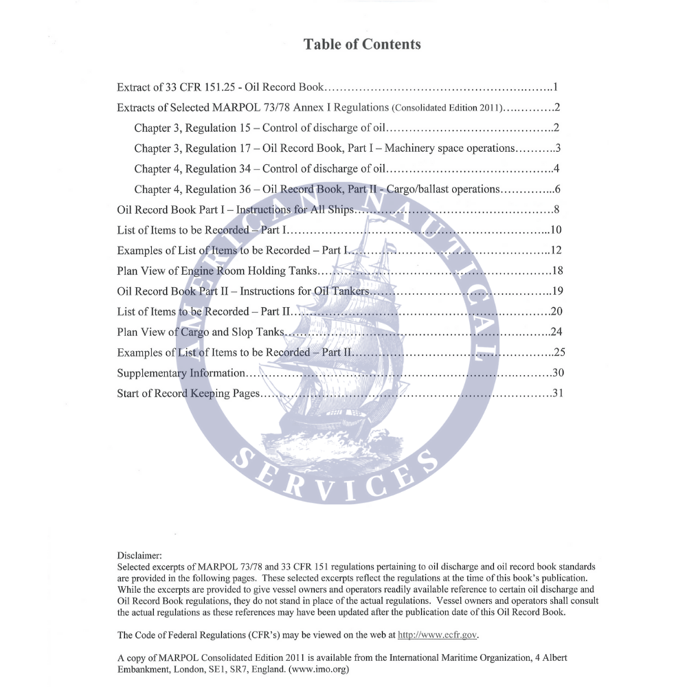 USCG Oil Record Book for Ships (Revised 11-16)