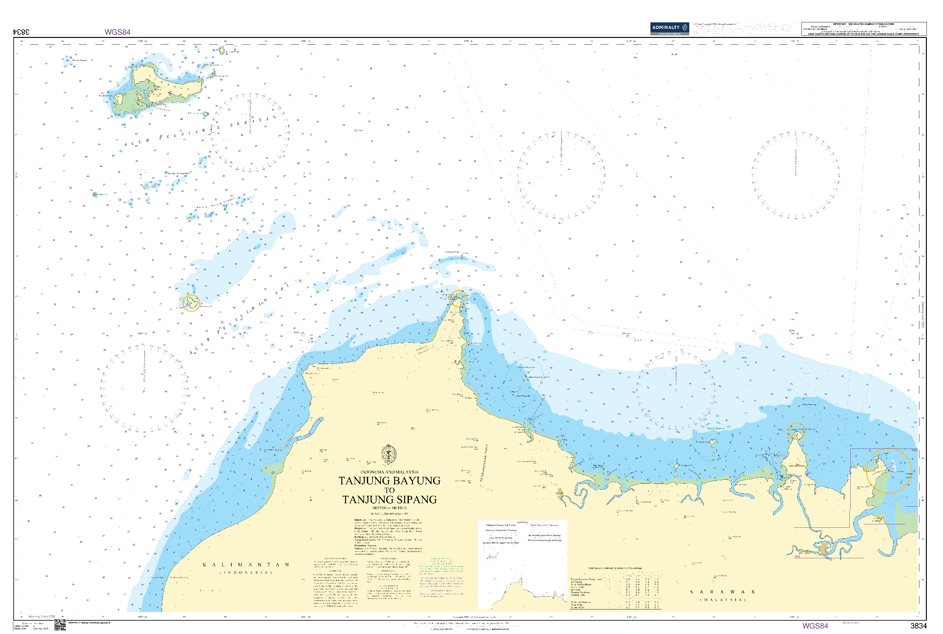 British Admiralty Nautical Chart 3834: Tanjung Bayung to Tanjung Sipang