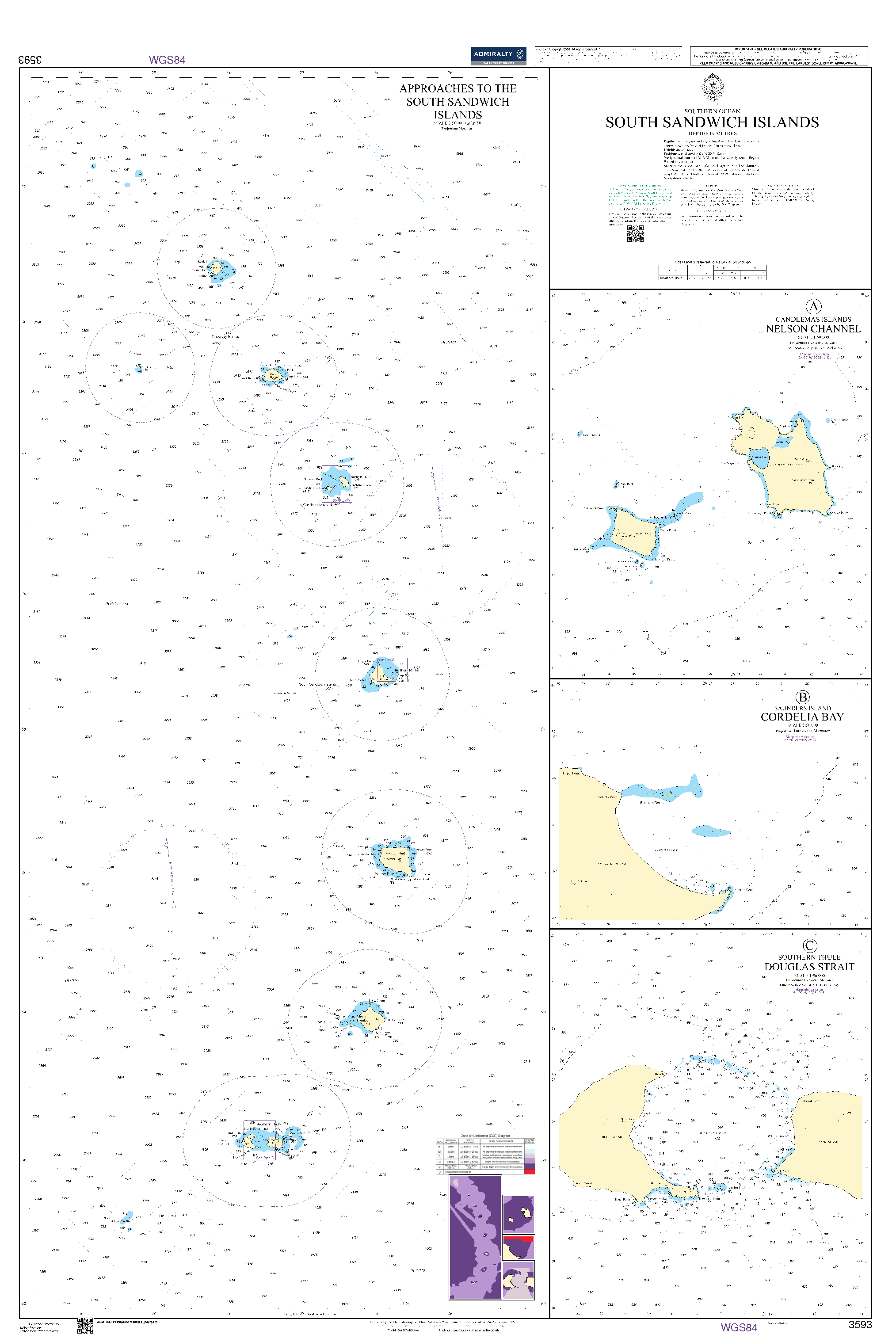 British Admiralty Nautical Chart 3593: South Sandwich Islands