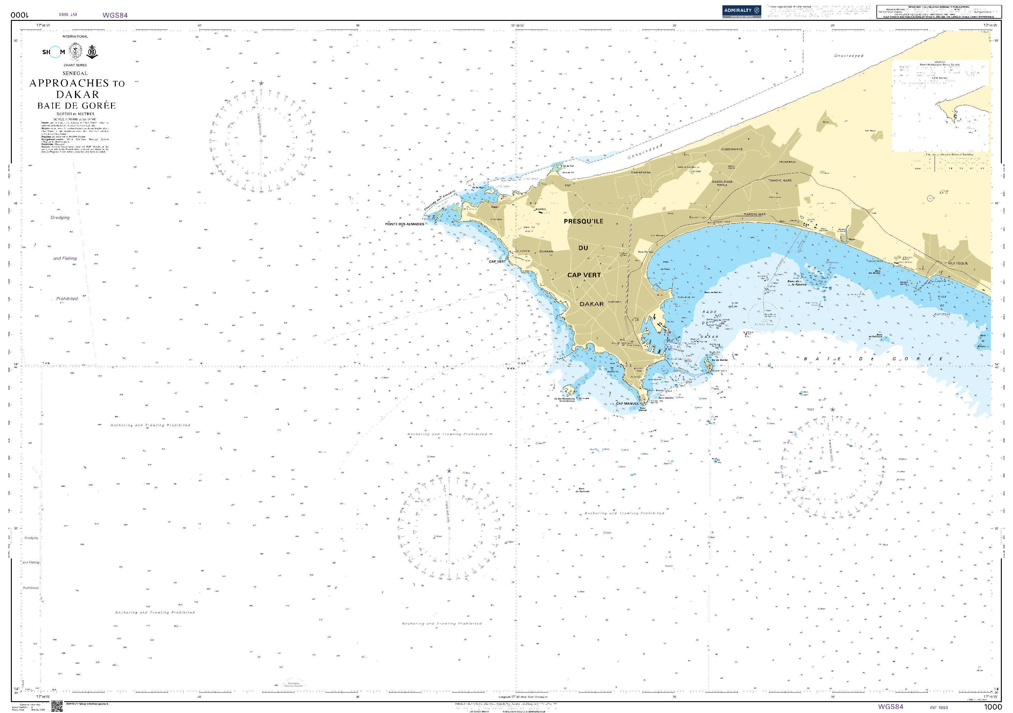 British Admiralty Nautical Chart 1000: Approaches to Dakar Baie de Goree