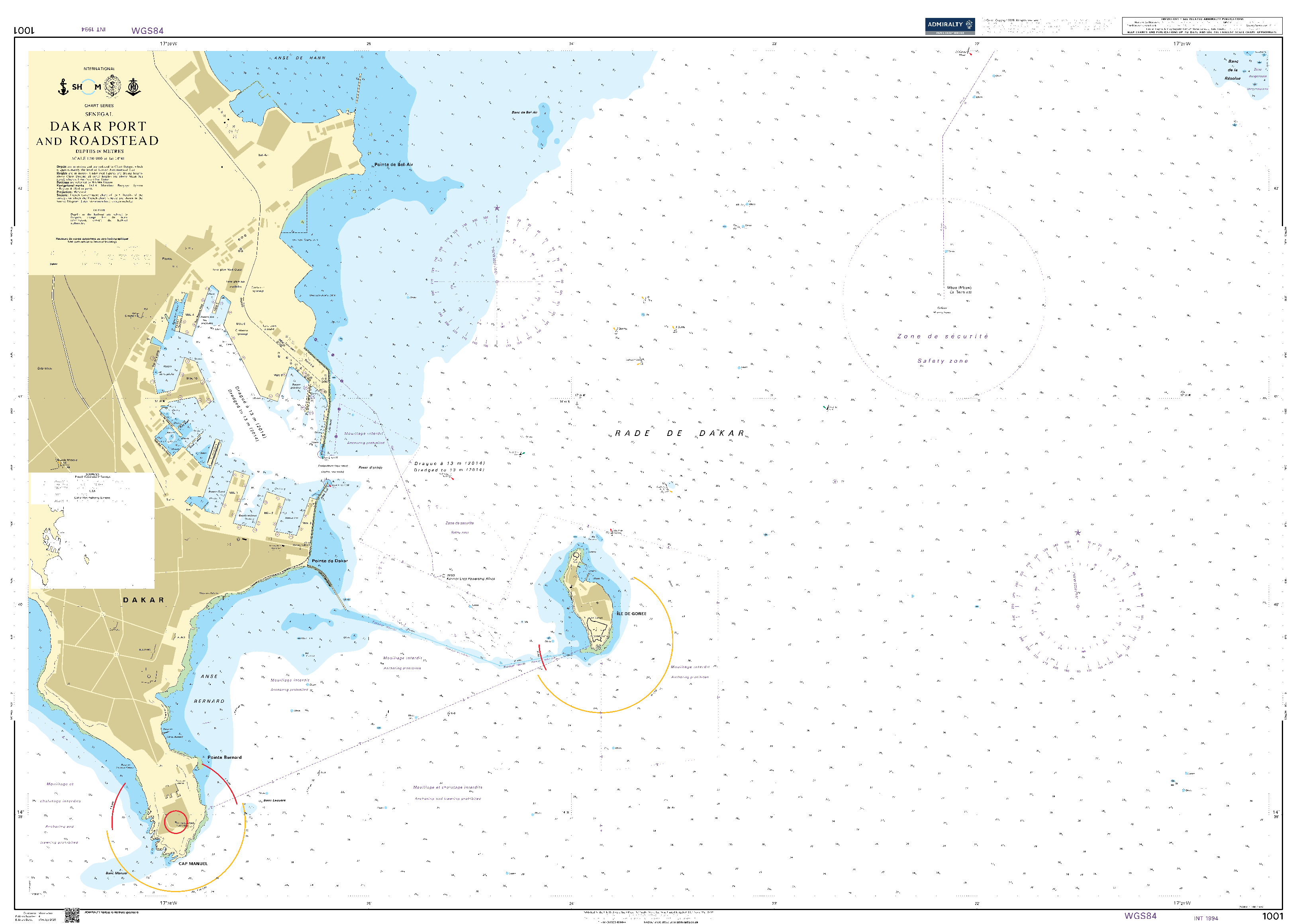 British Admiralty Nautical Chart 1001: Senegal, Dakar Port and Roadstead