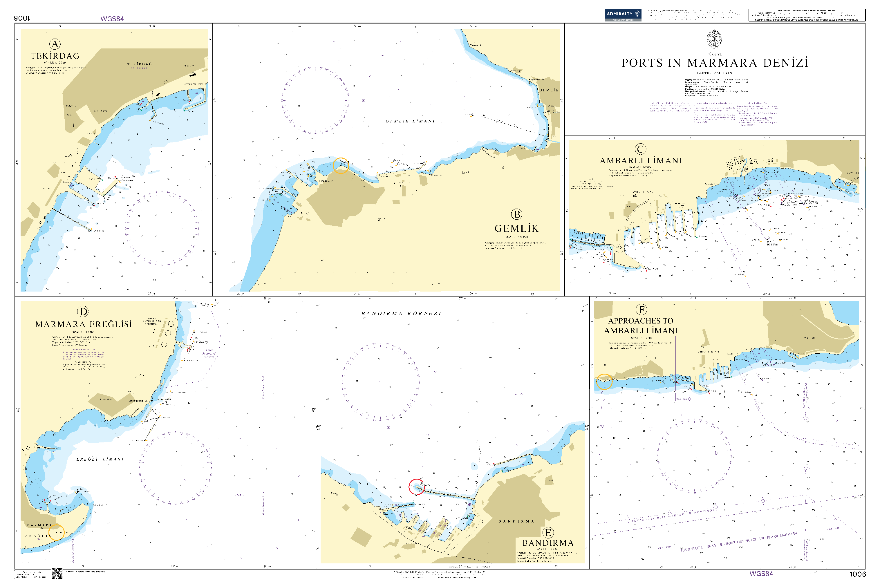 British Admiralty Nautical Chart 1006: Ports in Marmara Denizi