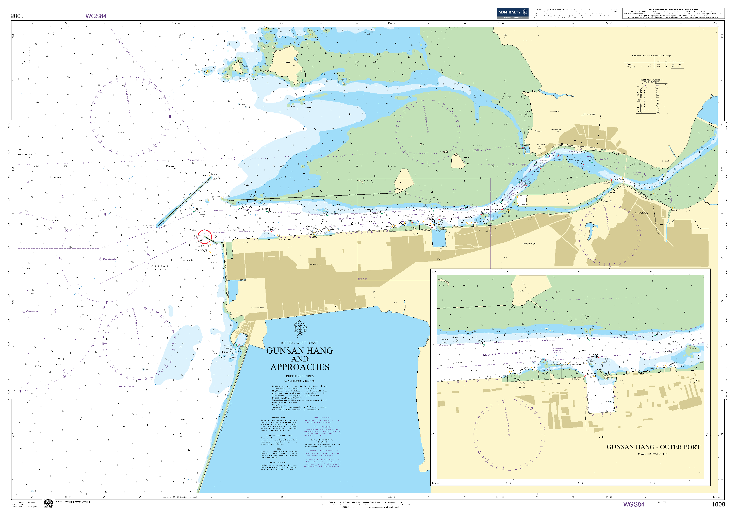 British Admiralty Nautical Chart 1008: Korea - West Coast, Gunsan Hang and Approaches