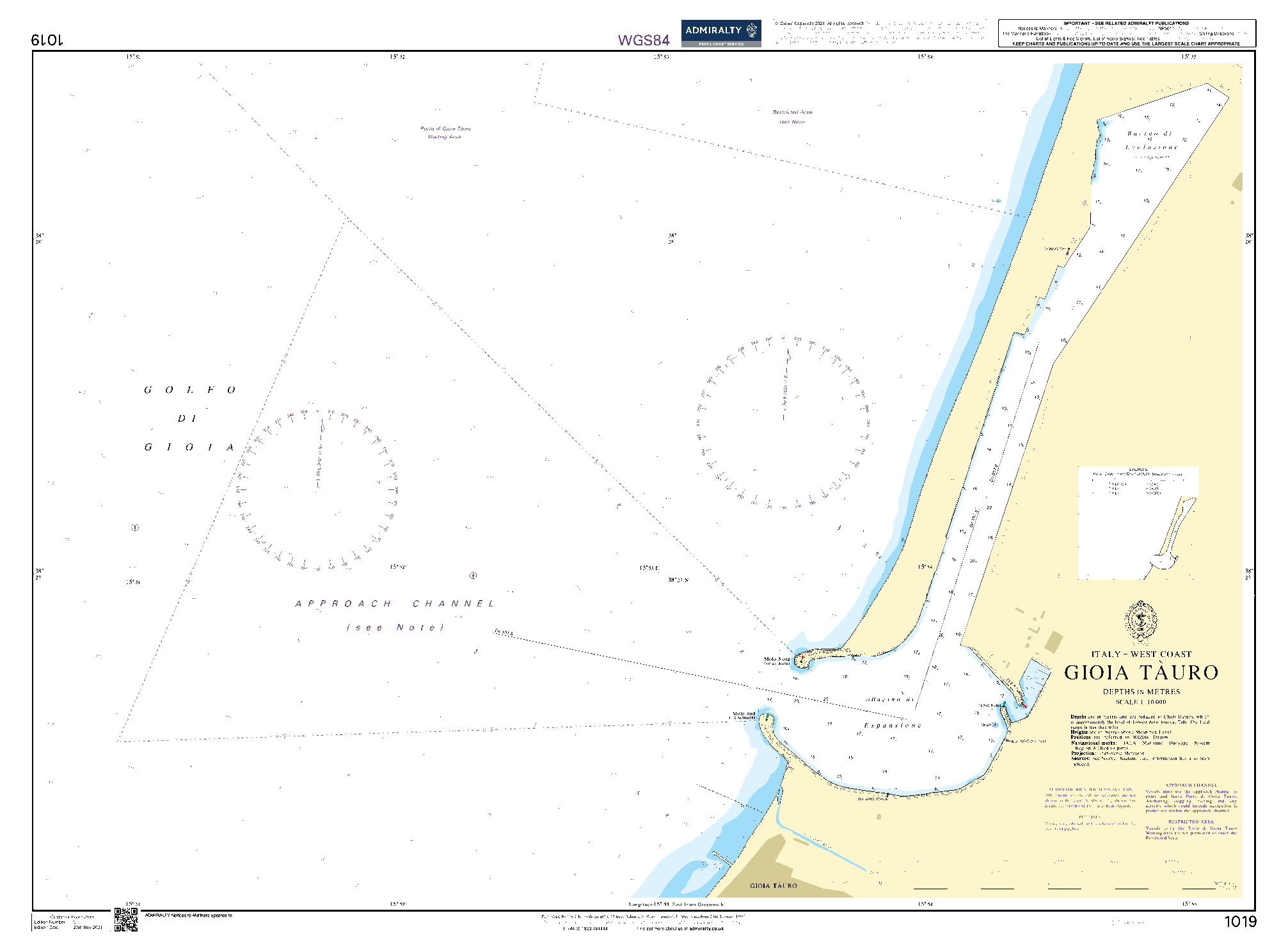 British Admiralty Nautical Chart 1019: Gioia Tauro
