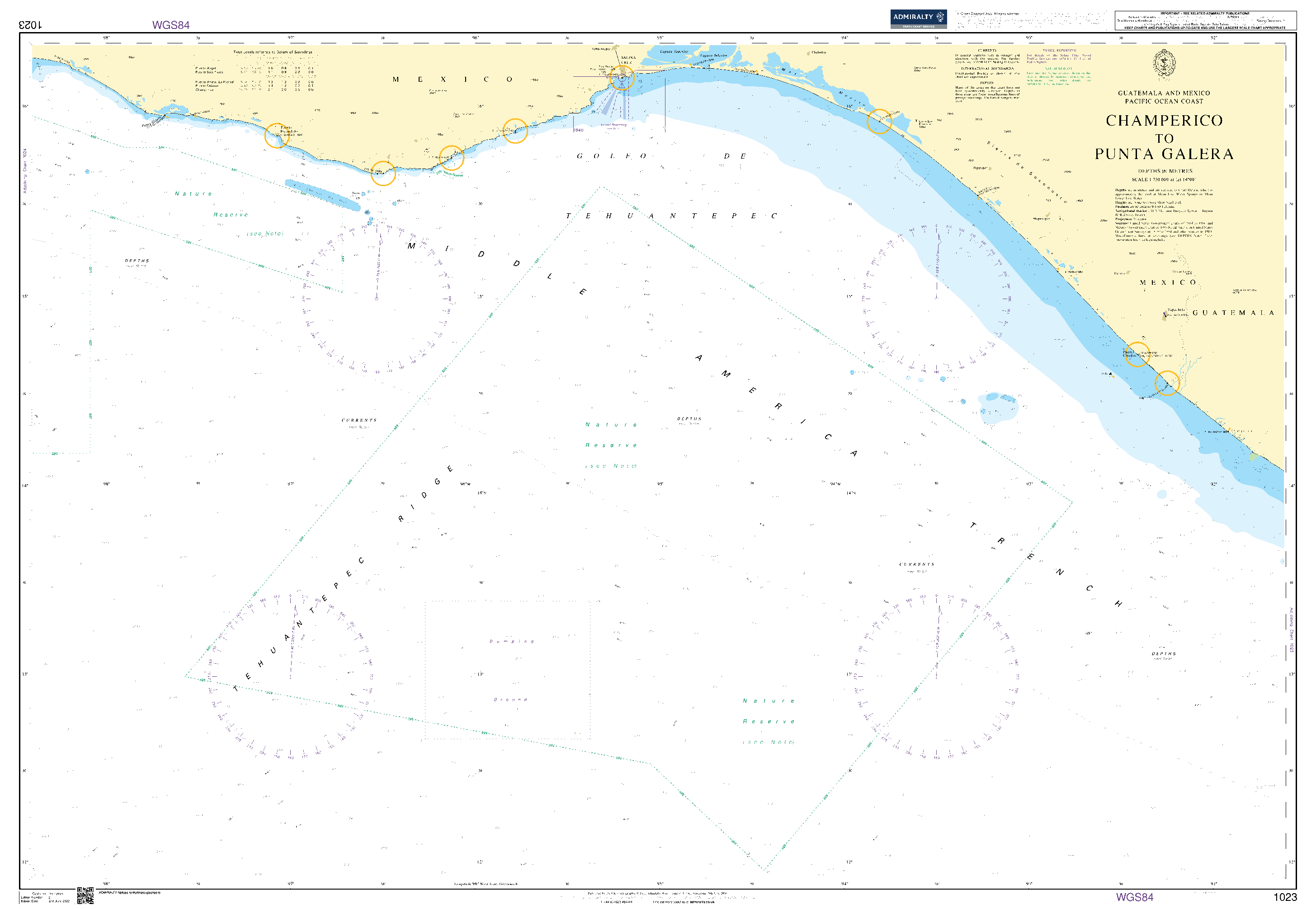 British Admiralty Nautical Chart 1023: Champerico to Punta Galera
