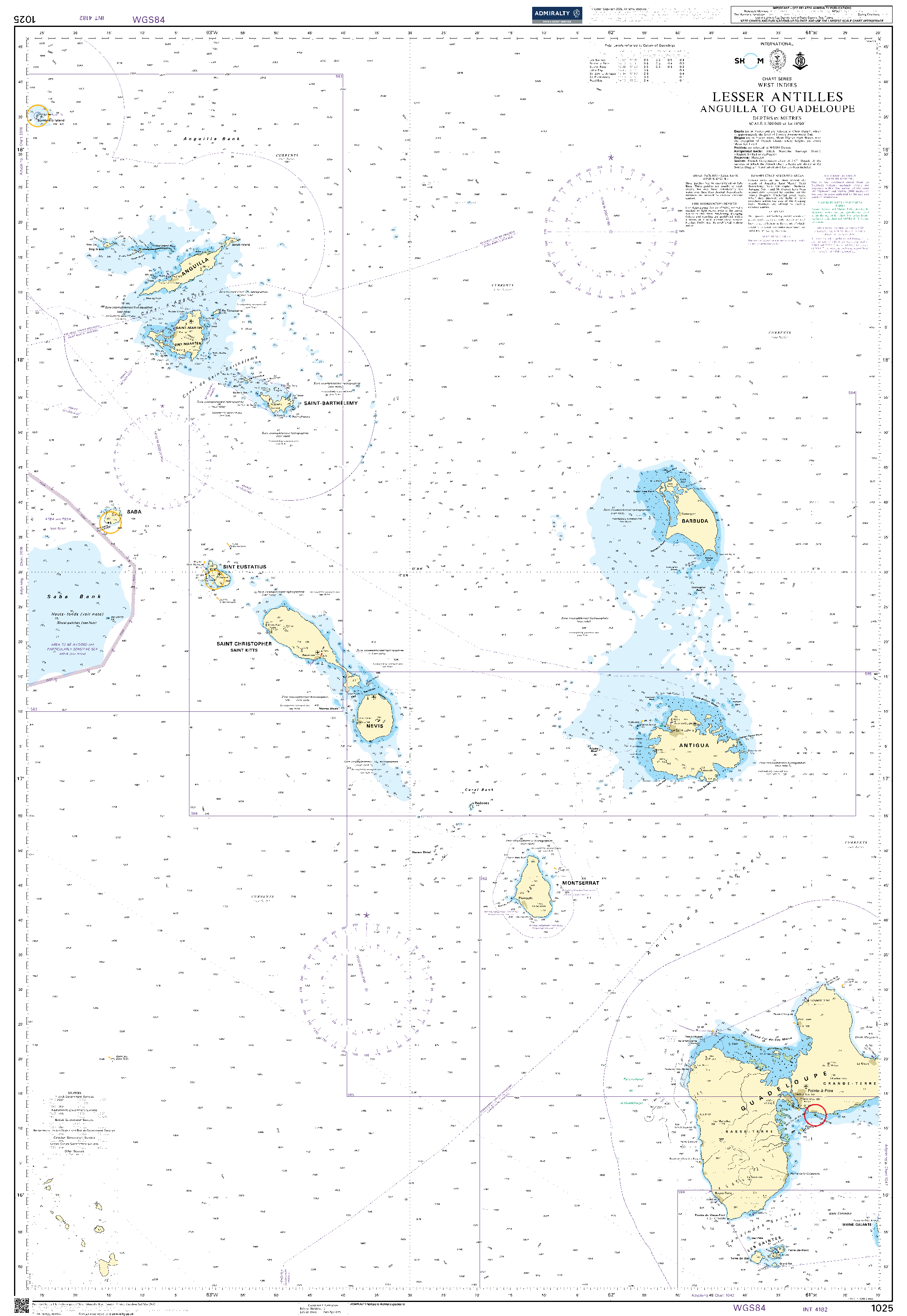 British Admiralty Nautical Chart 1025: Anguilla to Guadeloupe