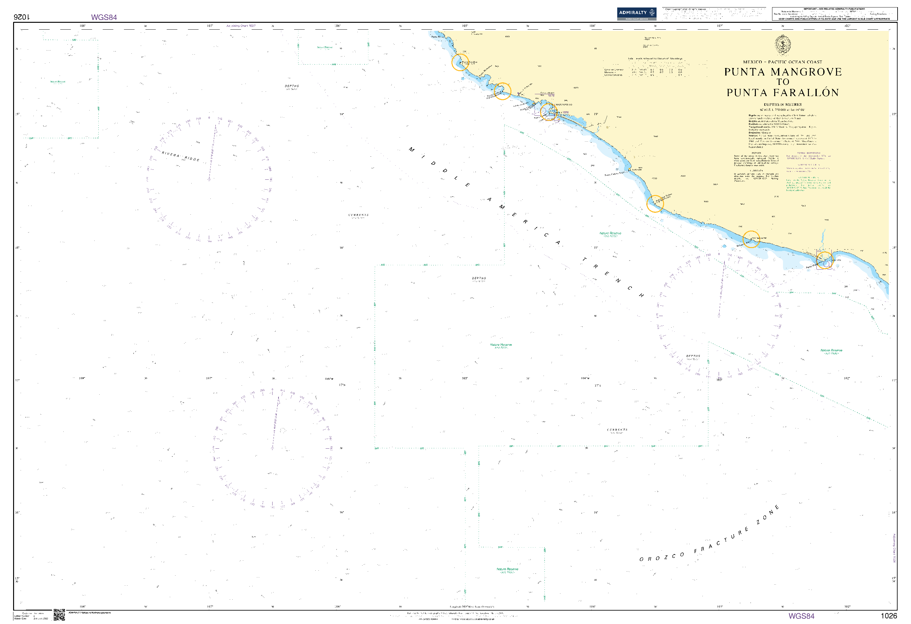 British Admiralty Nautical Chart 1026: Punta Mangrove to Punta Farallon
