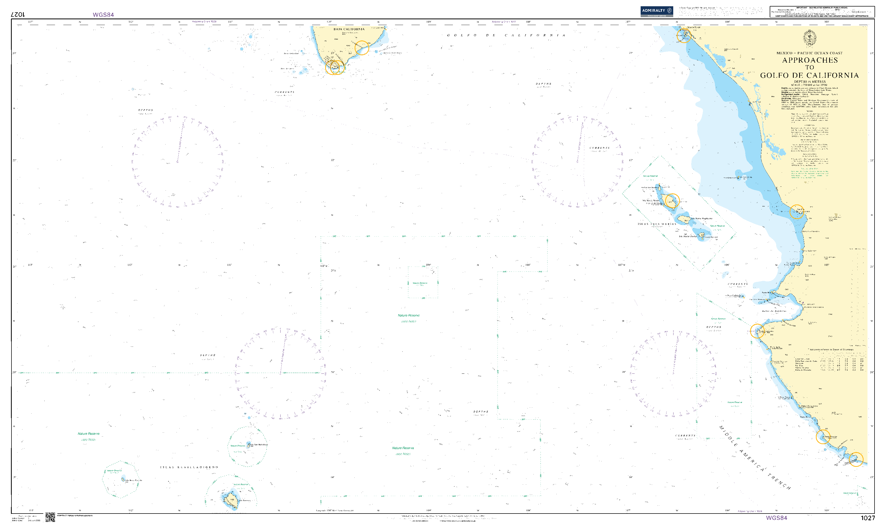 British Admiralty Nautical Chart 1027: Approaches to Golfo De California