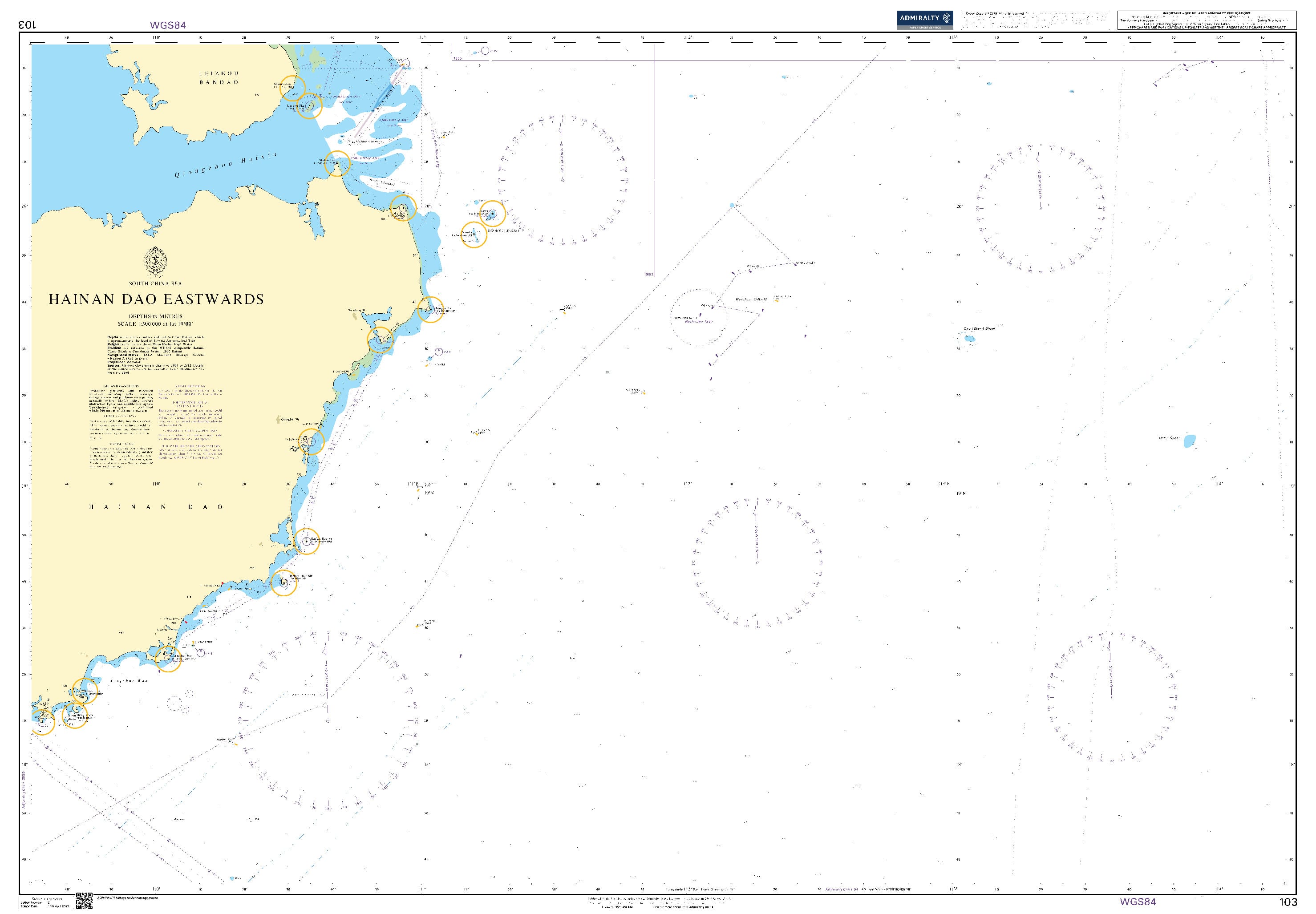 British Admiralty Nautical Chart 103: South China Sea, Hainan Dao Eastwards