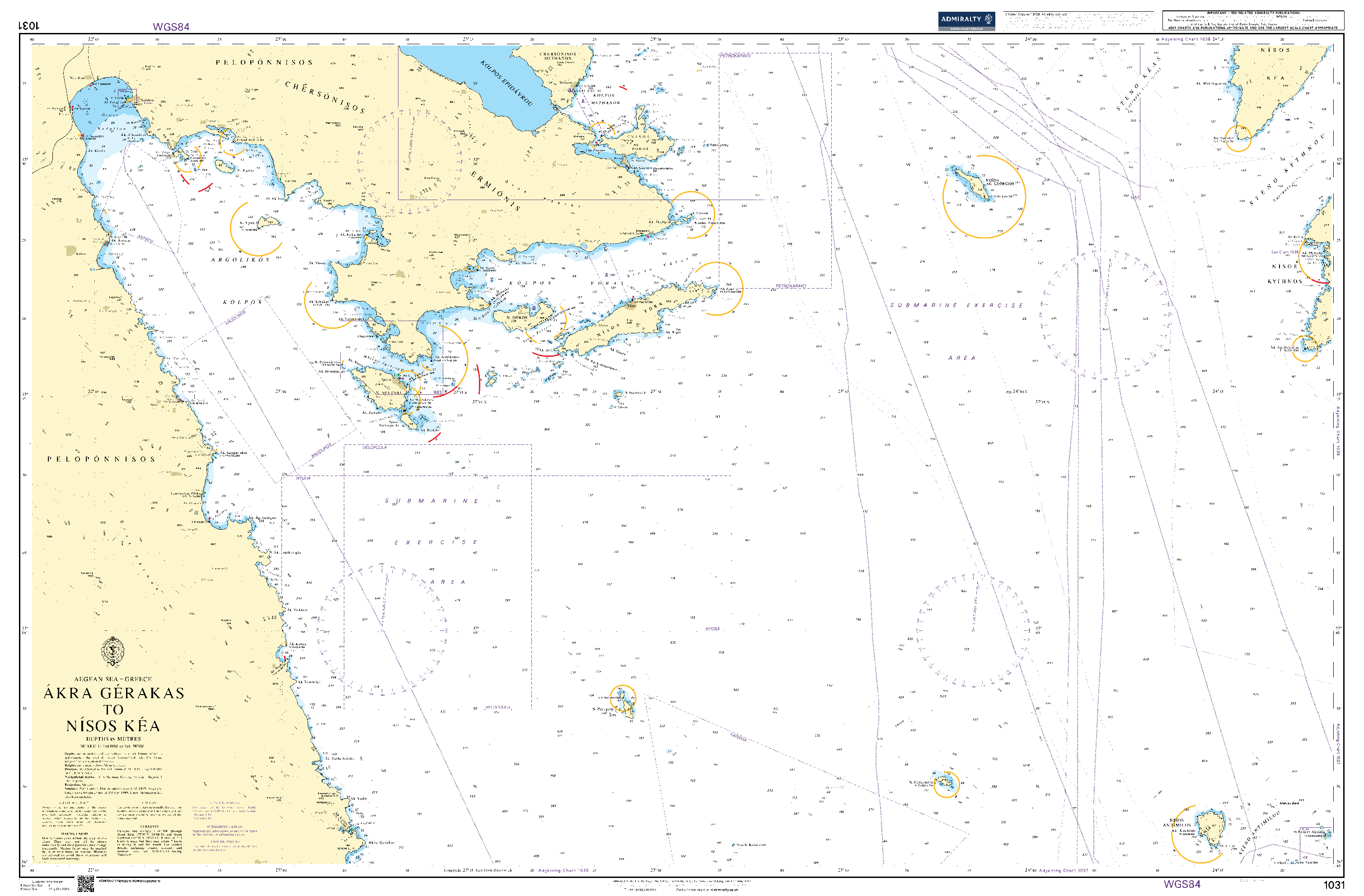 British Admiralty Nautical Chart 1031: Aegean Sea – Greece, Ákra Gérakas to Nísos Kéa