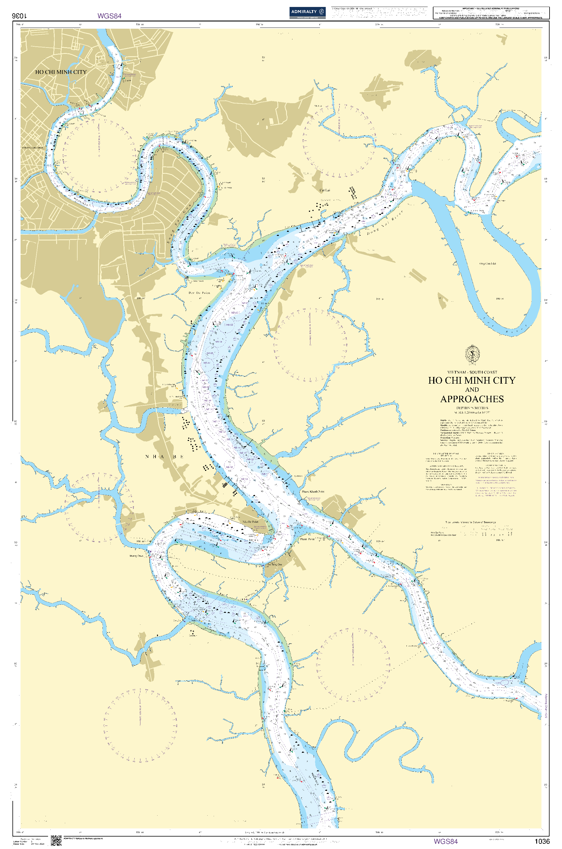 British Admiralty Nautical Chart 1036: Vietnam - South Coast, Ho Chi Minh City And Approaches