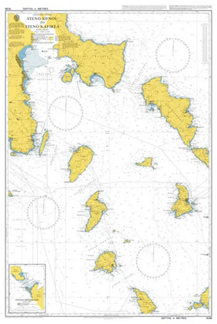 British Admiralty Nautical Chart 1038: Aegean Sea – Greece, Stenó Sífnou to Stenó Kafiréa. Stenó Ándrou-Tínou