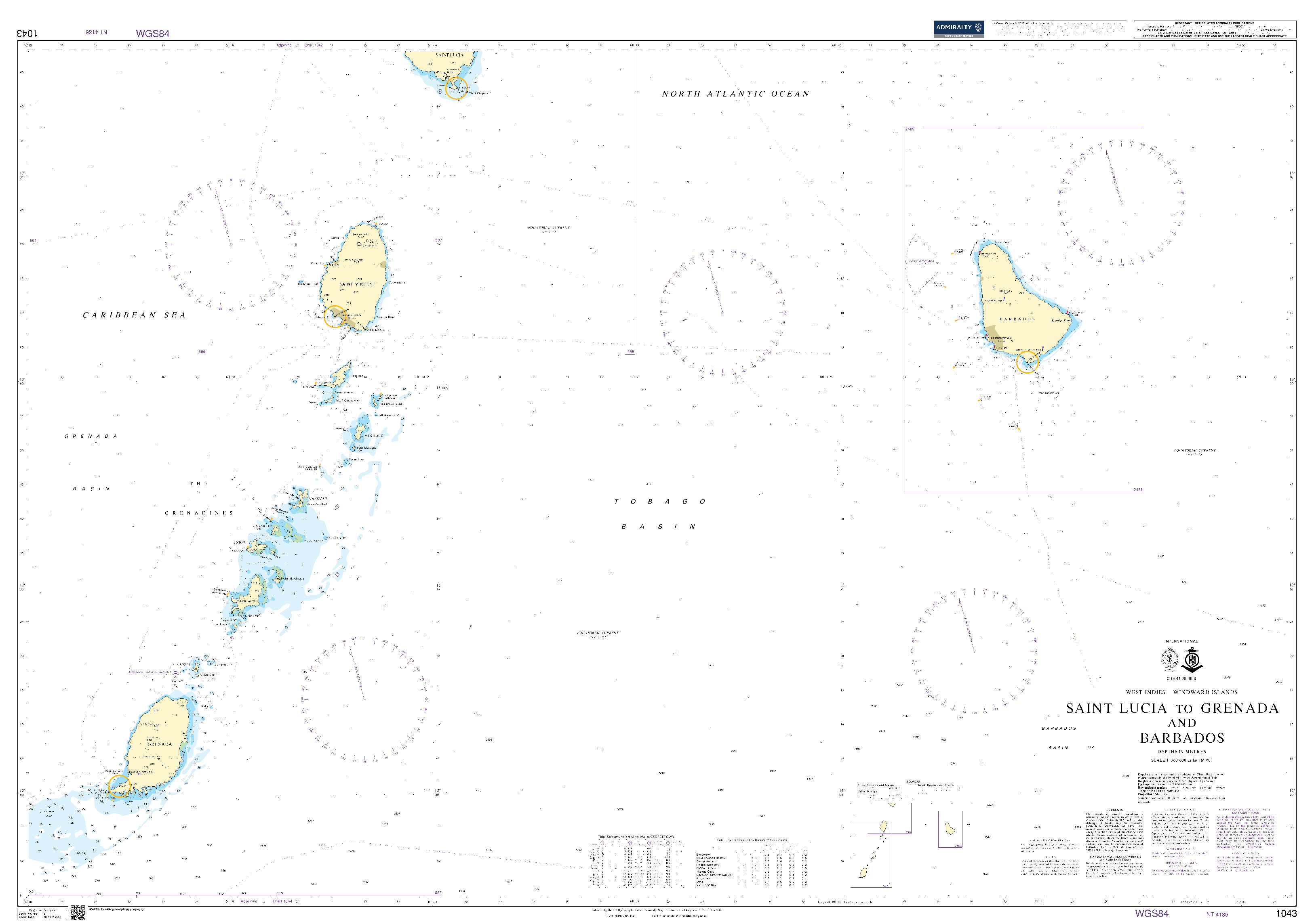 British Admiralty Nautical Chart 1043: Saint Lucia to Grenada and Barbados
