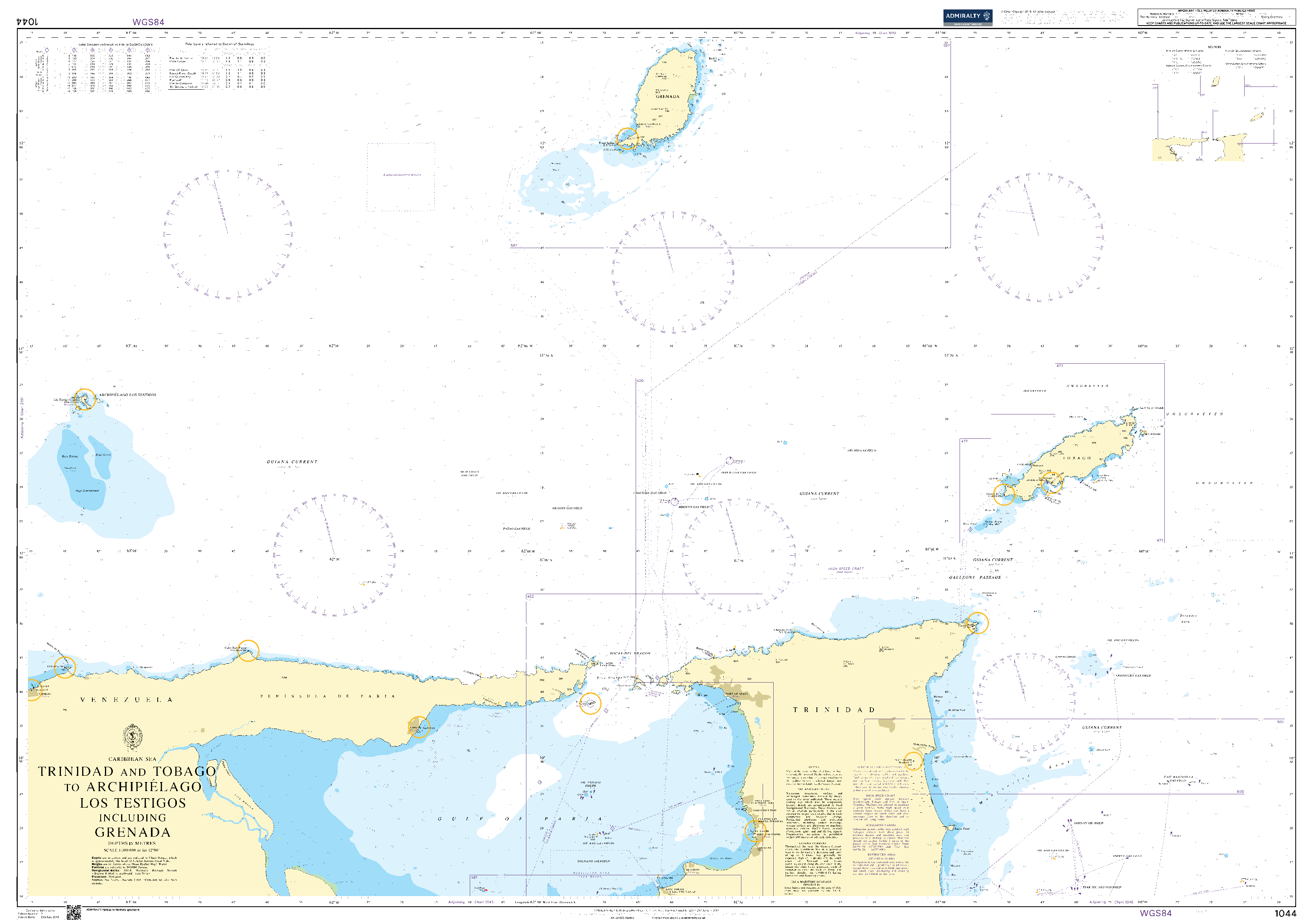 British Admiralty Nautical Chart 1044: Trinidad and Tobago to Archipielago Los Testigos including Grenada