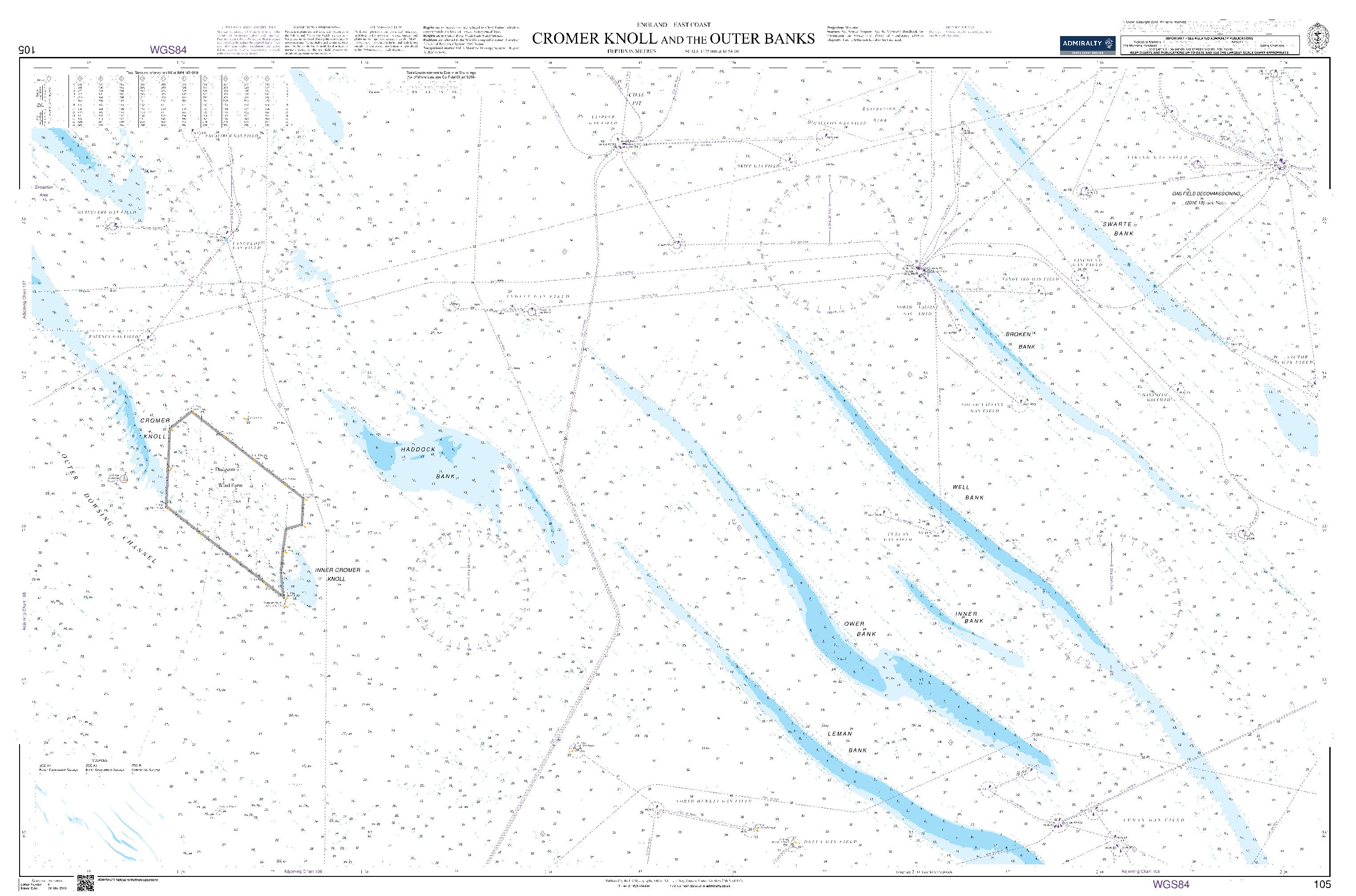 British Admiralty Nautical Chart 105: Cromer Knoll and the Outer Banks