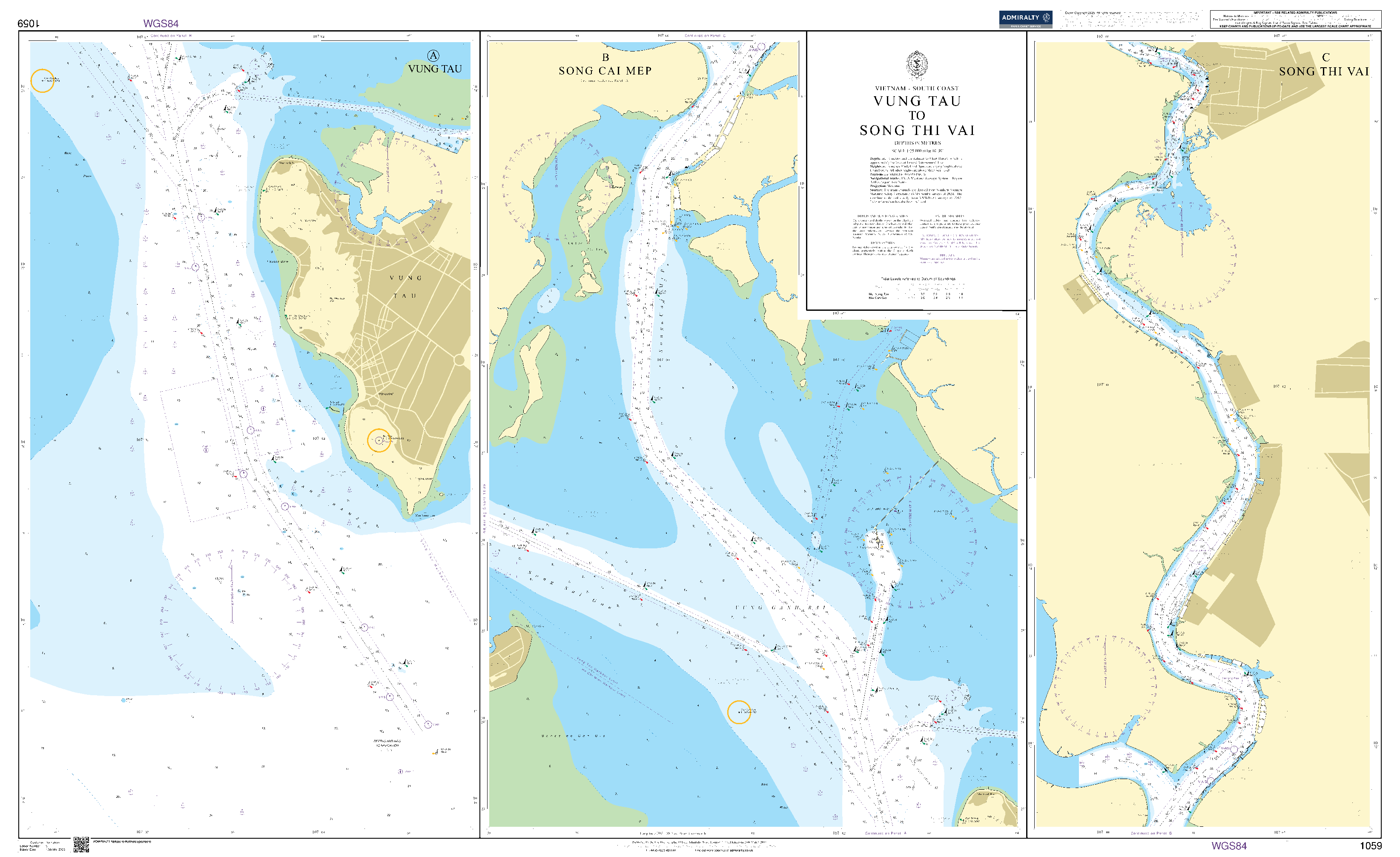 British Admiralty Nautical Chart 1059: Vung Tau to Song Thi Vai