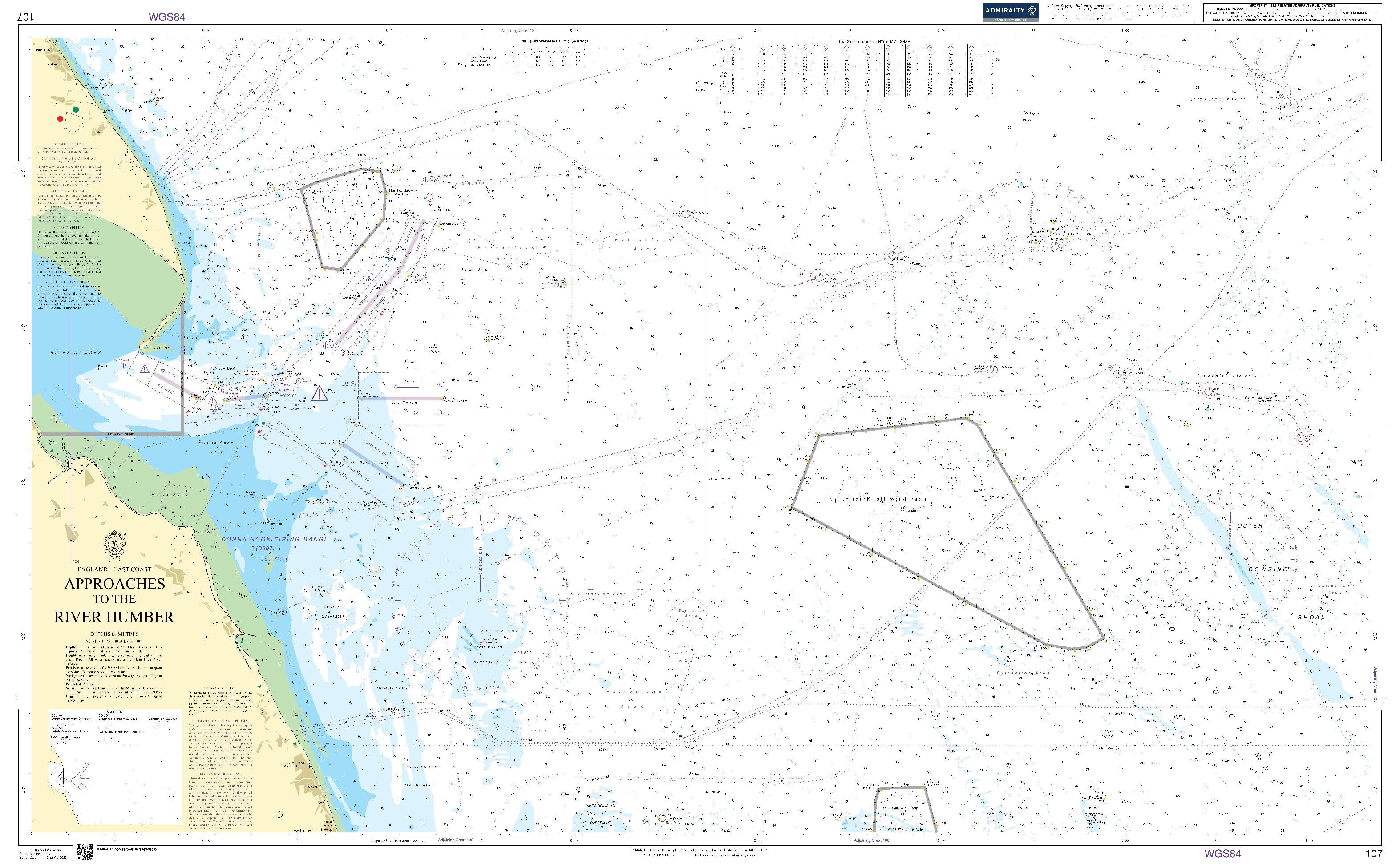 British Admiralty Nautical Chart 107: England – East Coast, Approaches to the River Humber