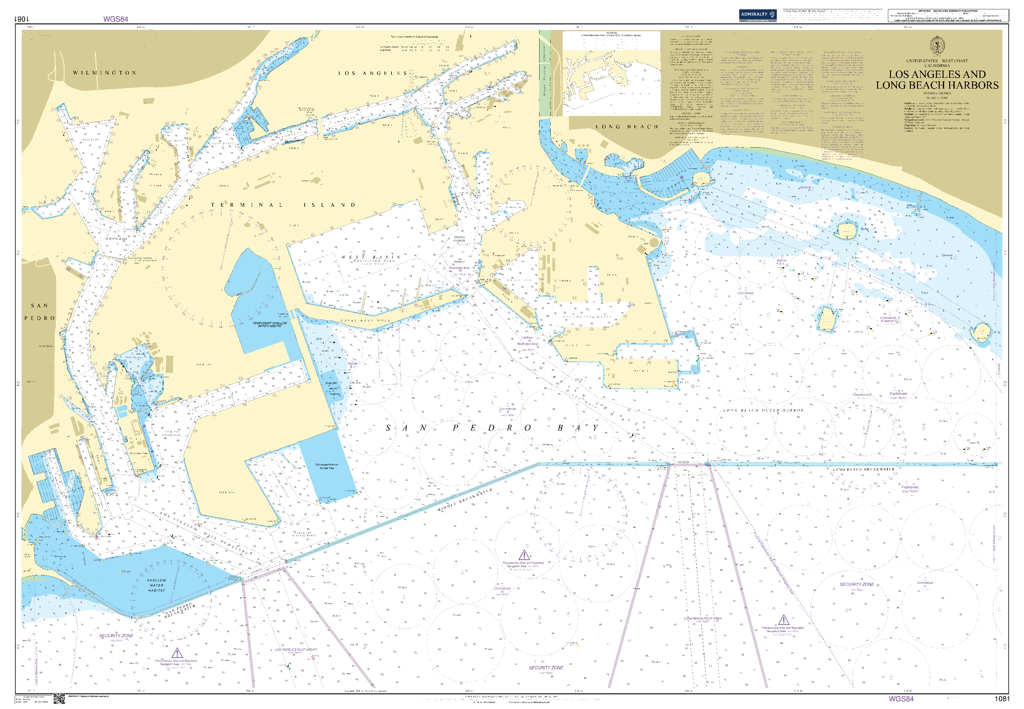British Admiralty Nautical Chart 1081: United States - West Coast, California, Los Angeles and Long Beach Harbors
