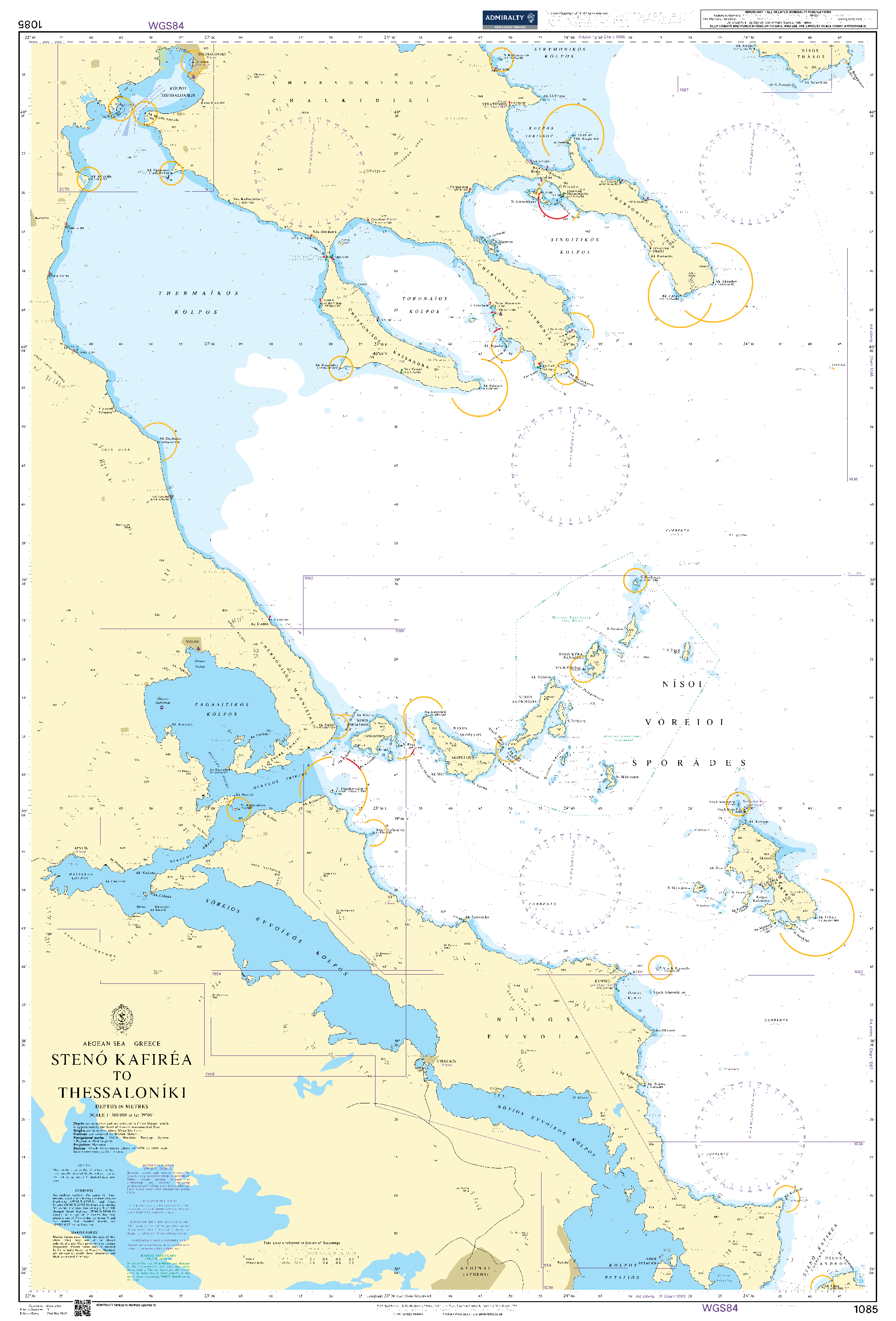 British Admiralty Nautical Chart 1085: Steno Kafirea to Thessaloniki