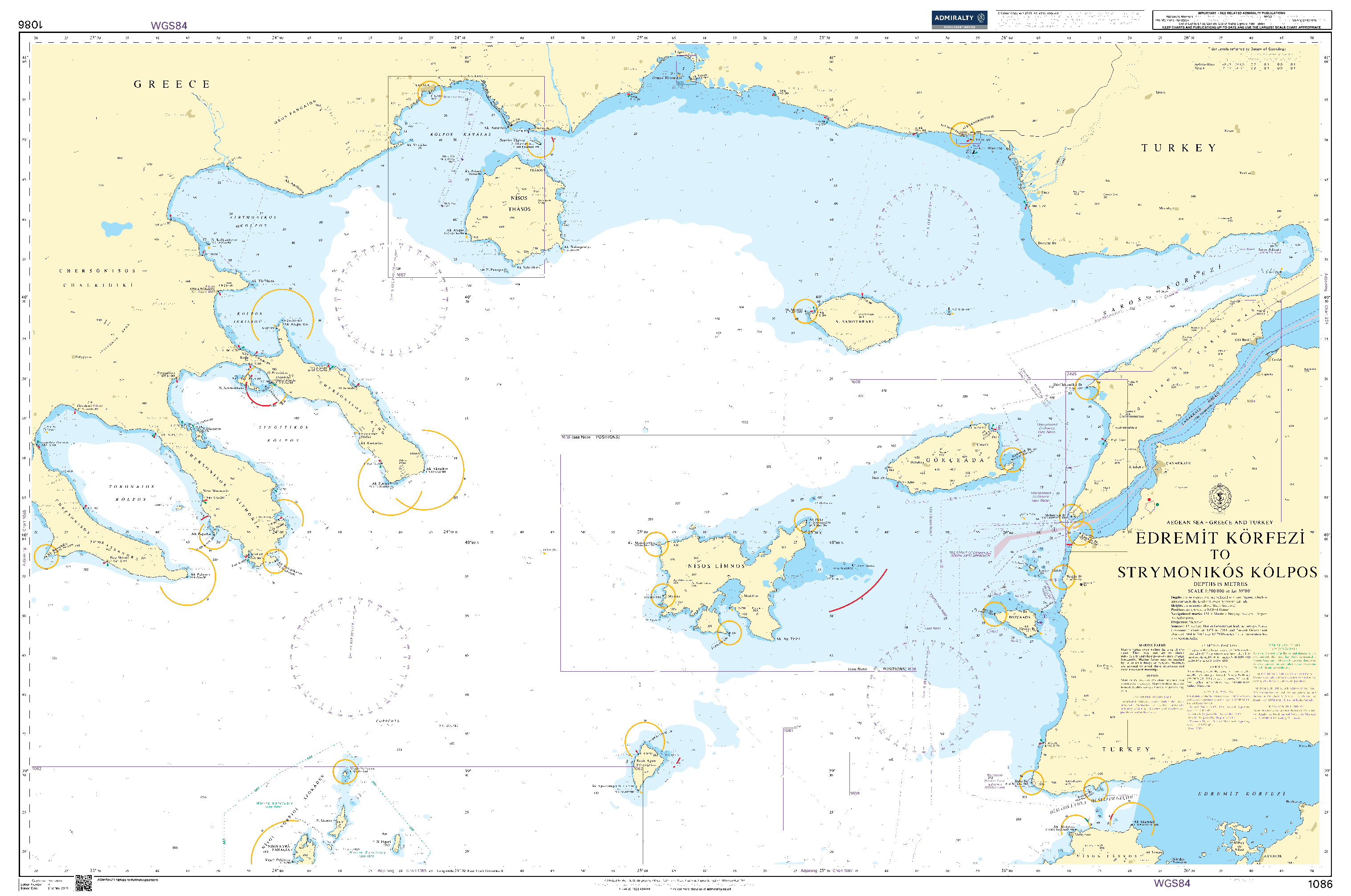 British Admiralty Nautical Chart 1086: Aegean Sea – Greece and Turkey, Edremit Körfezi to Strymonikós Kólpos
