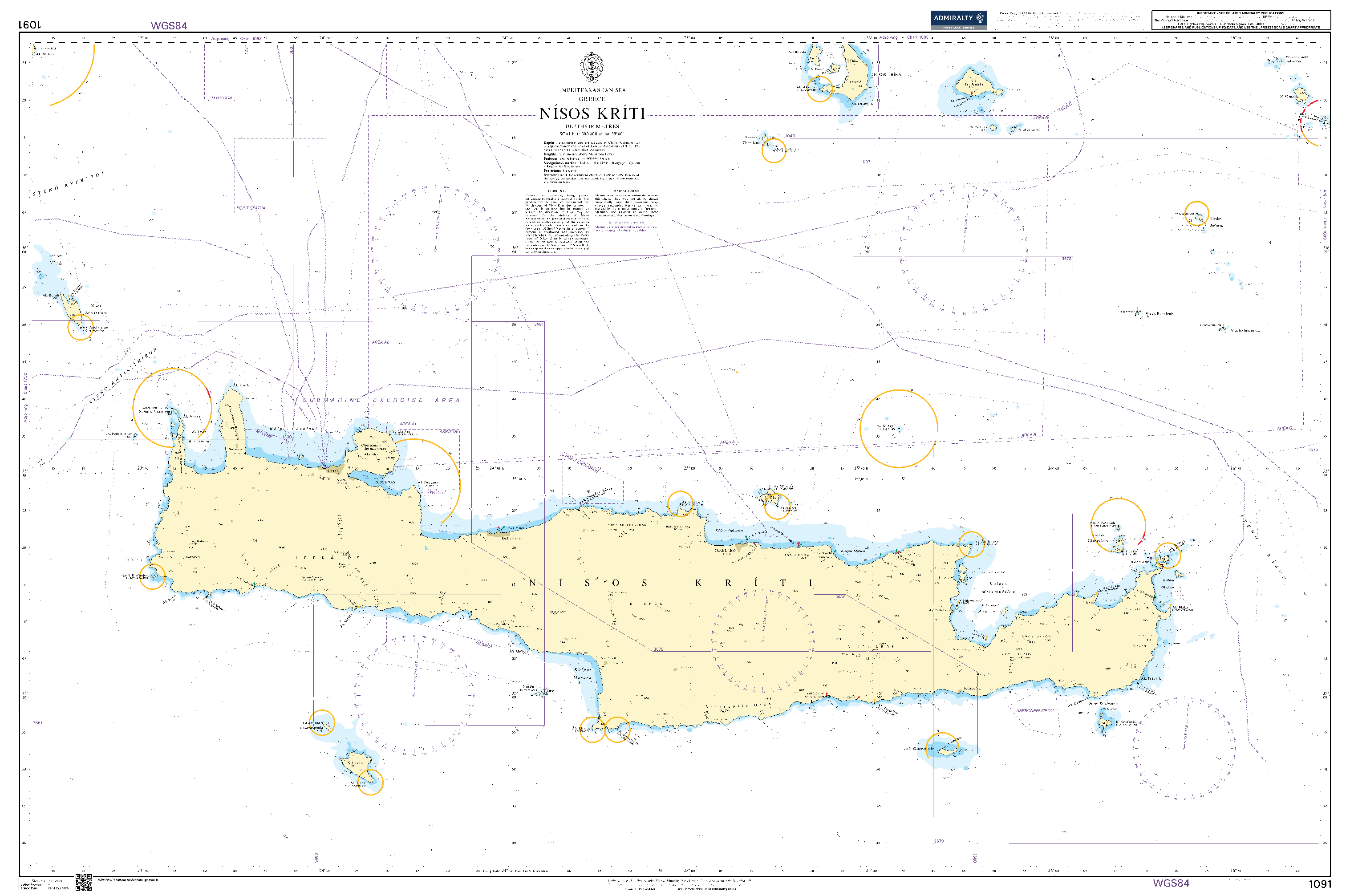 British Admiralty Nautical Chart 1091: Mediterranean Sea – Greece, Nísos Kríti